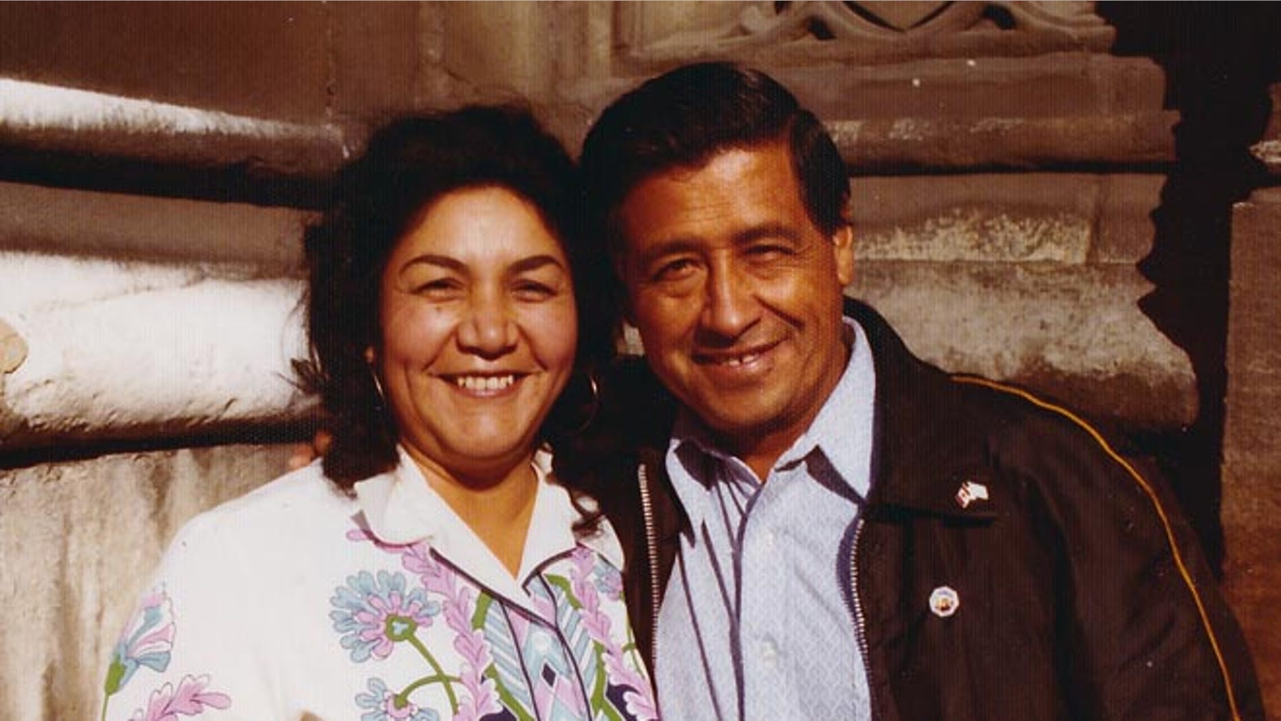 Cesar Chavez and wife Helen Chavez, during a European tour promoting the grape boycott in London in 1974.