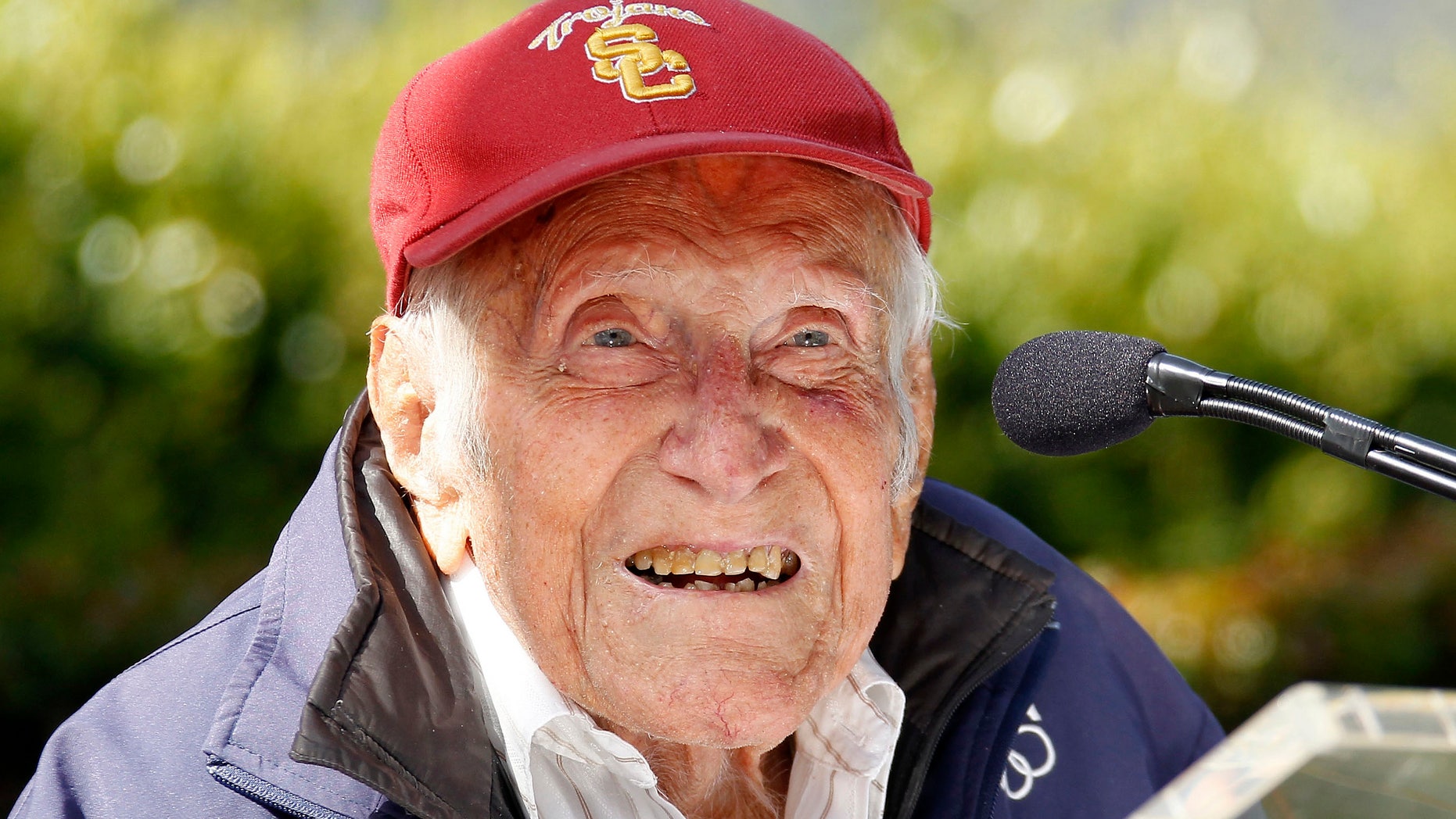 FILE -- May 9, 2014: Louis Zamperini speaks at a news conference in Pasadena, Calif.