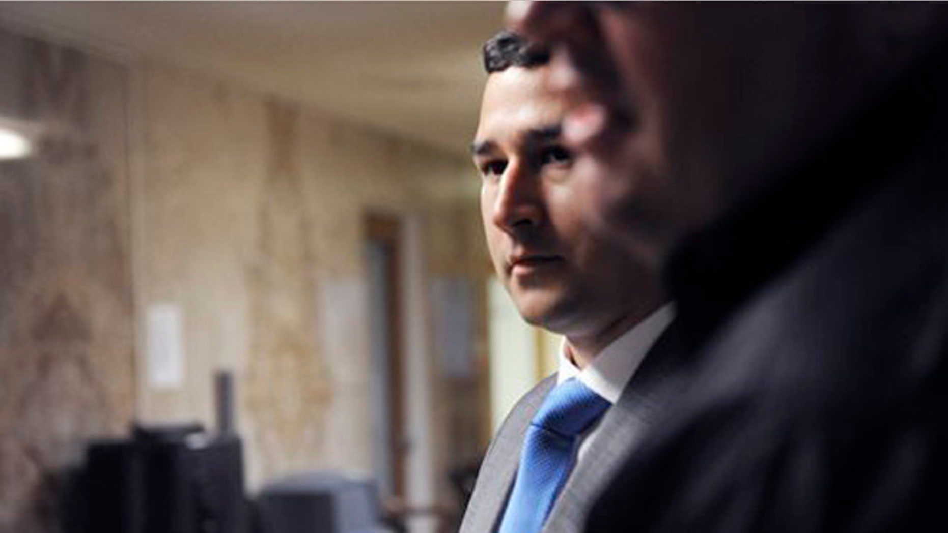 Fired Texas trooper Brian Encinia arrives at the courtroom March 22, 2016, in Hempstead, Texas.