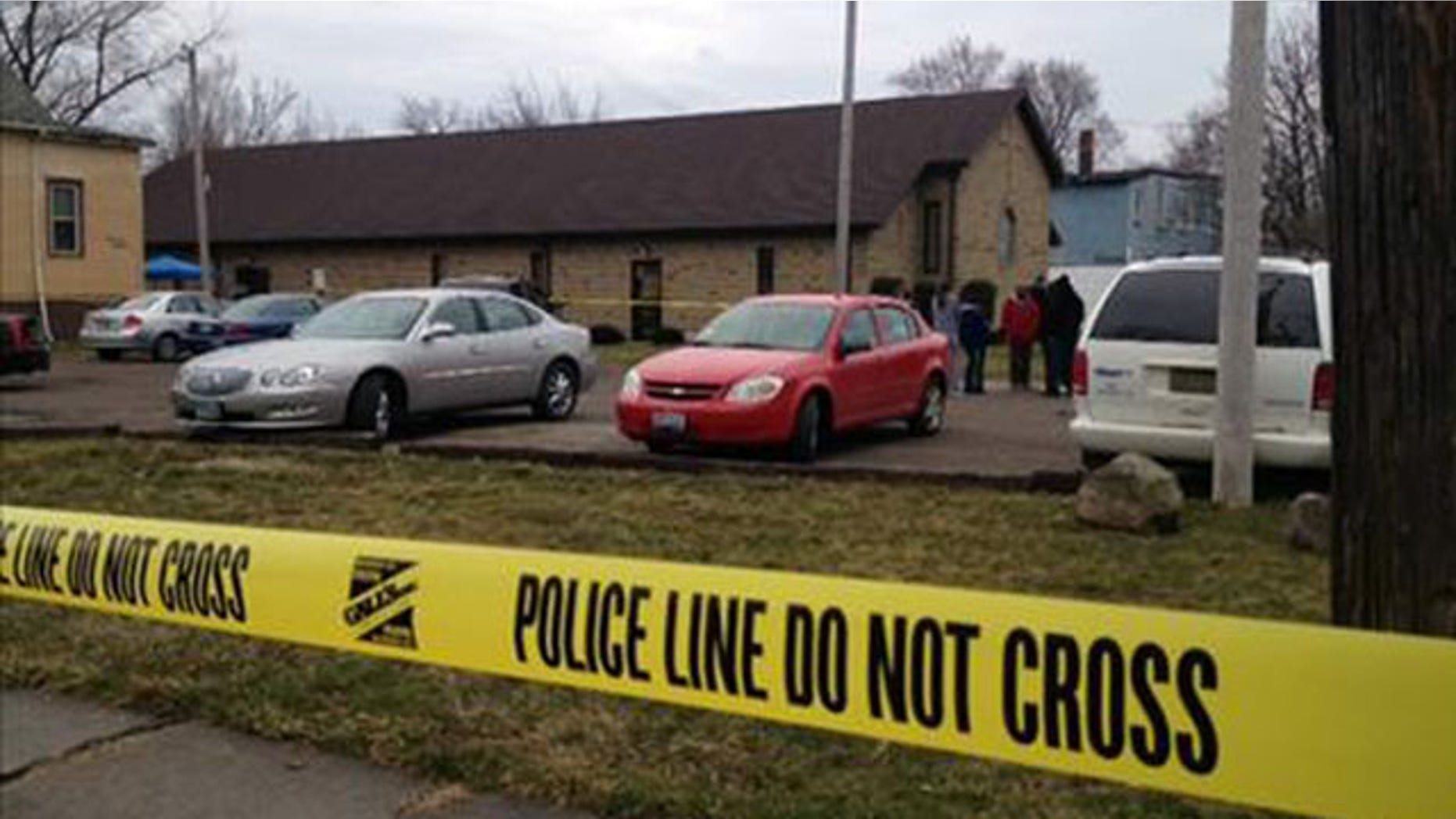 Mar. 31, 2013: This image provided by WKYC, Channel 3, shows the scene outside a church in Ashtabula, Ohio.