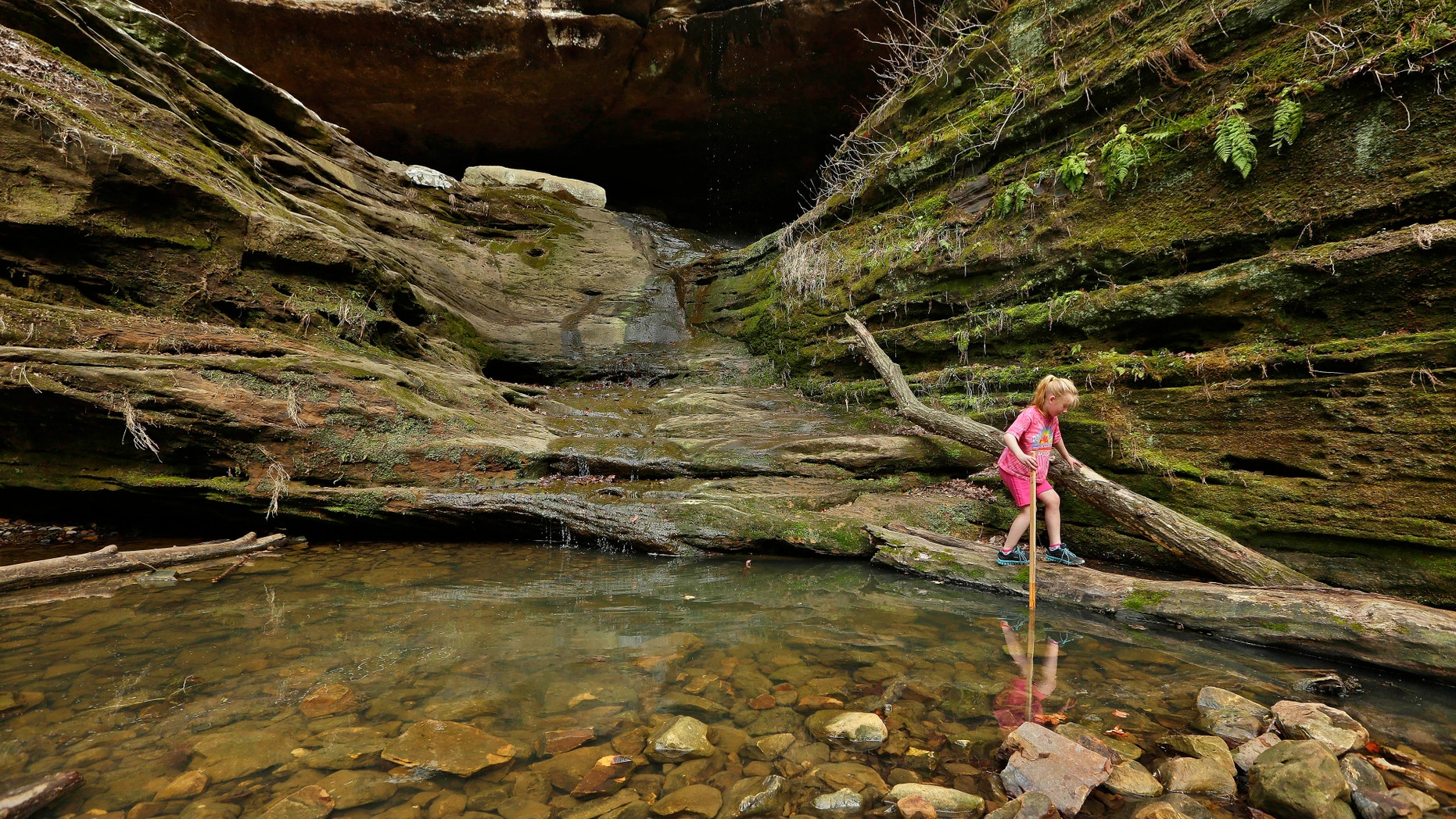 April, 8, 2013: Lucy Childers, 6, plays on the rock formations at Ferne Clyffe State Park in Goreville, Ill.