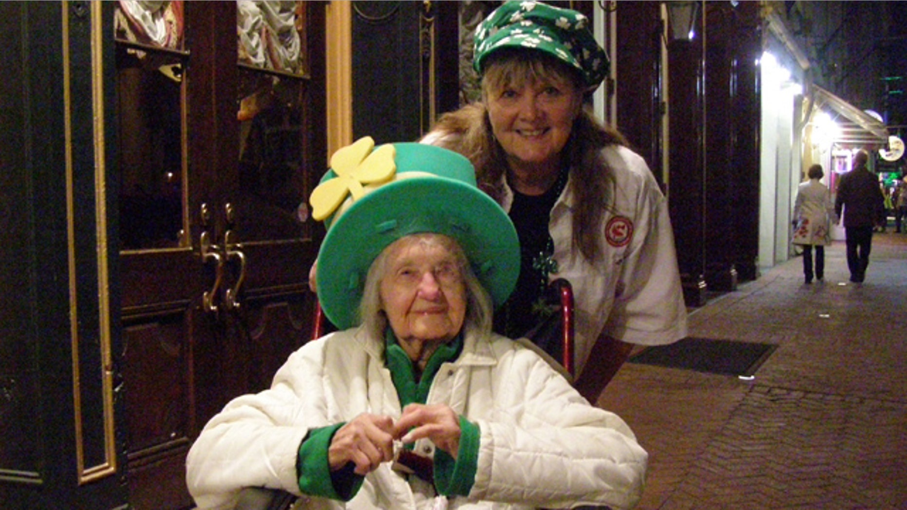 Lena Reppert and her daughter Jean Weber celebrate St. Patrick's Day in New Orleans in 2010. TSA agents stopped the elderly woman and made her remove her Depends before she boarded a flight, according to her daughter