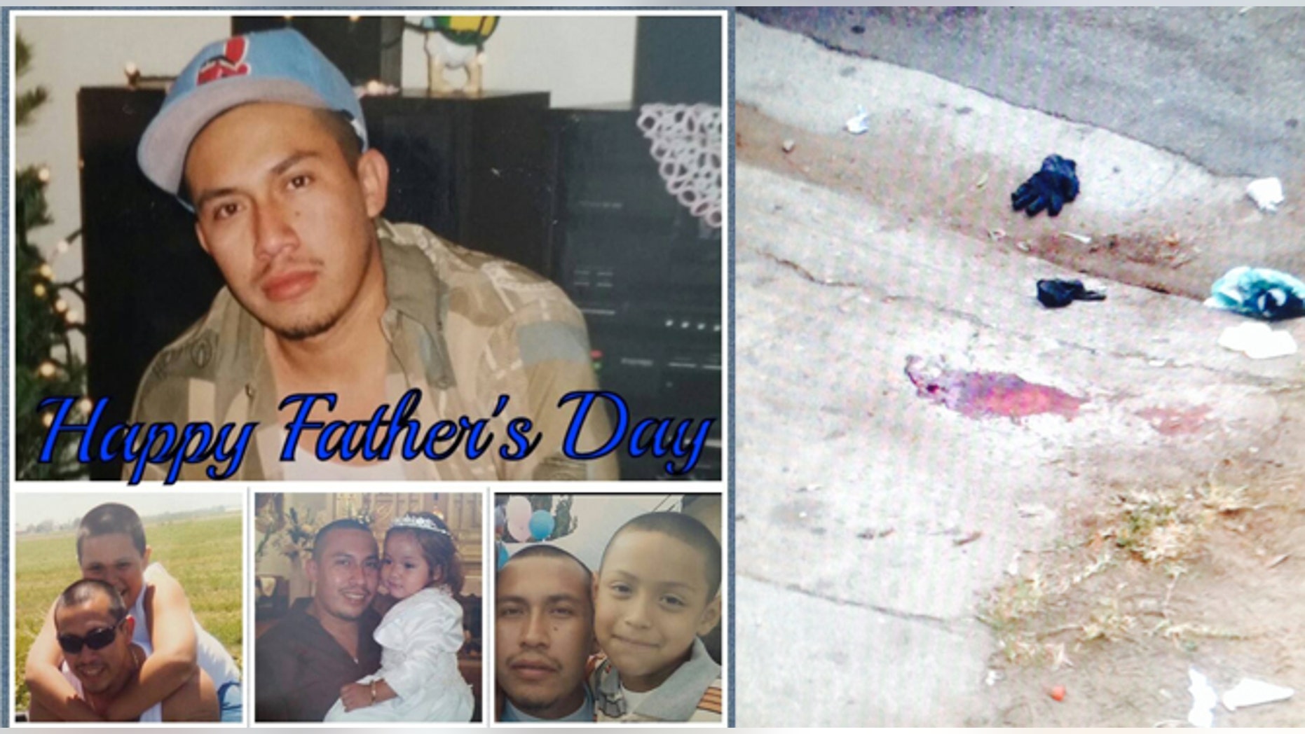 Left: Omar Abrego and his kids; Right: The scene of the crime. (Photo: Courtesy the Abrego family)