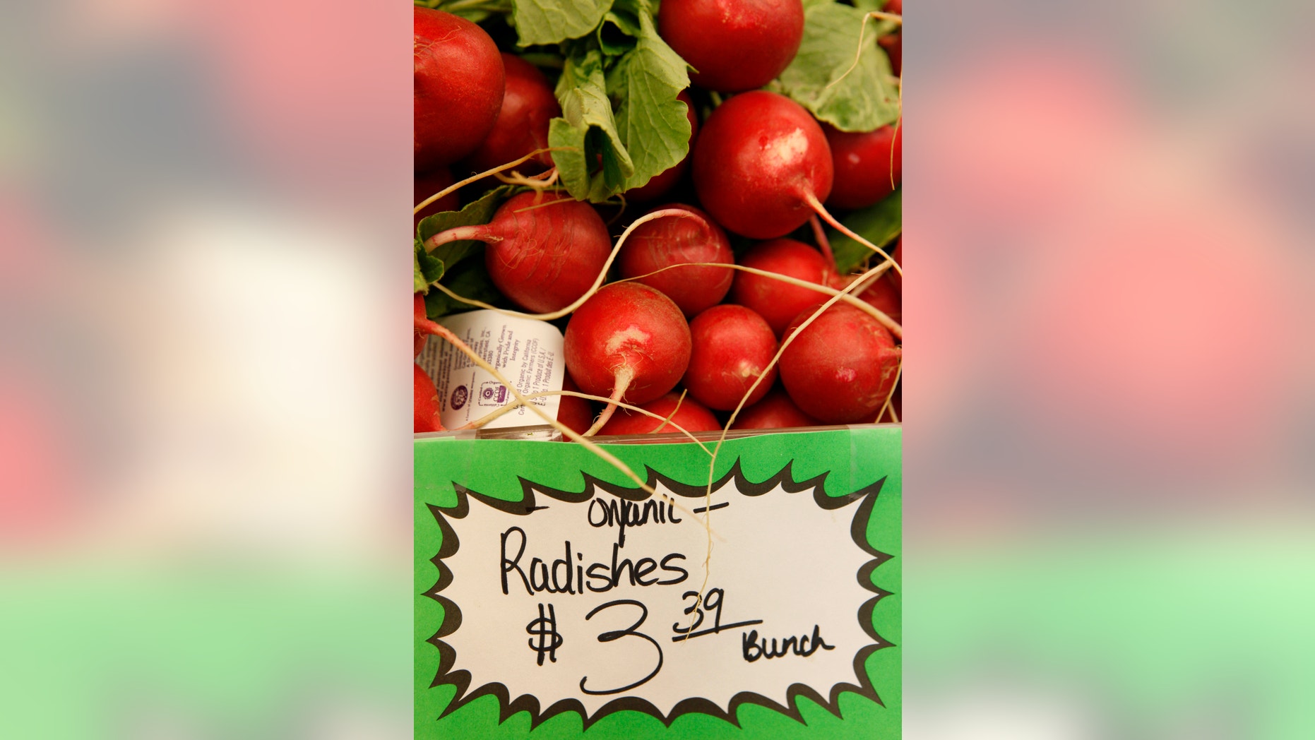 Organic radishes at the Pacifica Farmers Market in Pacifica, Calif.