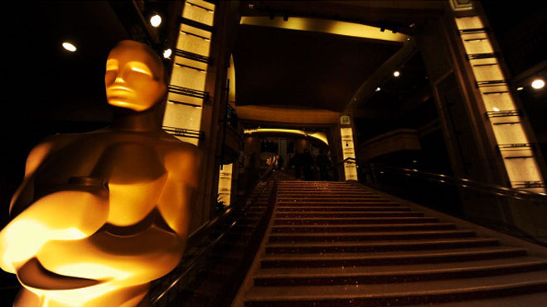 The Oscar statue is seen at the entrance of the Hollywood & Highland Center.