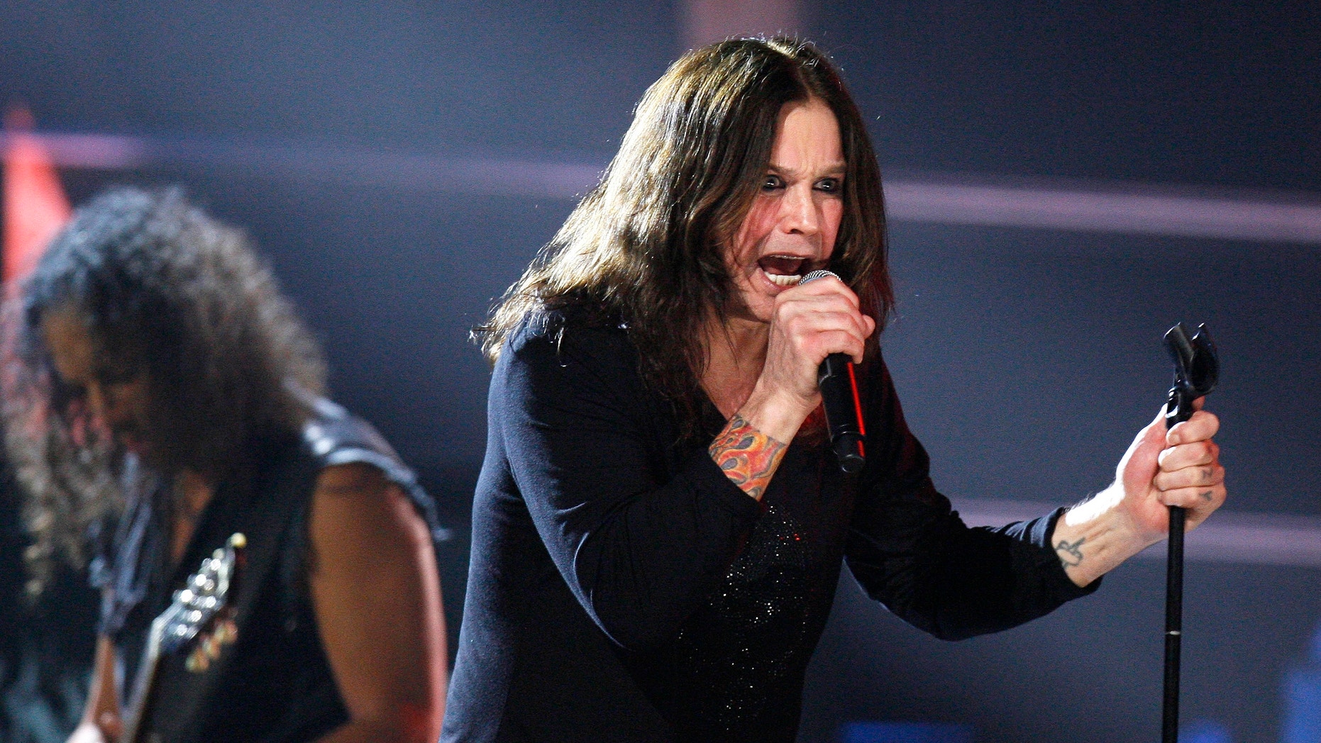 Ozzy Osbourne performs with the band Metallica during the second of two 25th Anniversary Rock & Roll Hall of Fame concerts in New York on October 30, 2009.