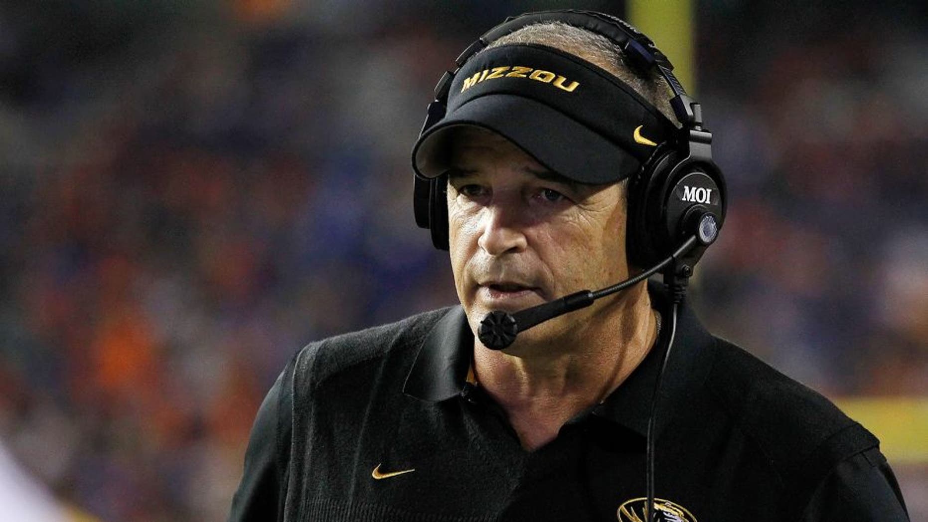 Oct 18, 2014; Gainesville, FL, USA; Missouri Tigers head coach Gary Pinkel during the second half against the Florida Gators at Ben Hill Griffin Stadium. Missouri Tigers defeated the Florida Gators 42-13. Mandatory Credit: Kim Klement-USA TODAY Sports