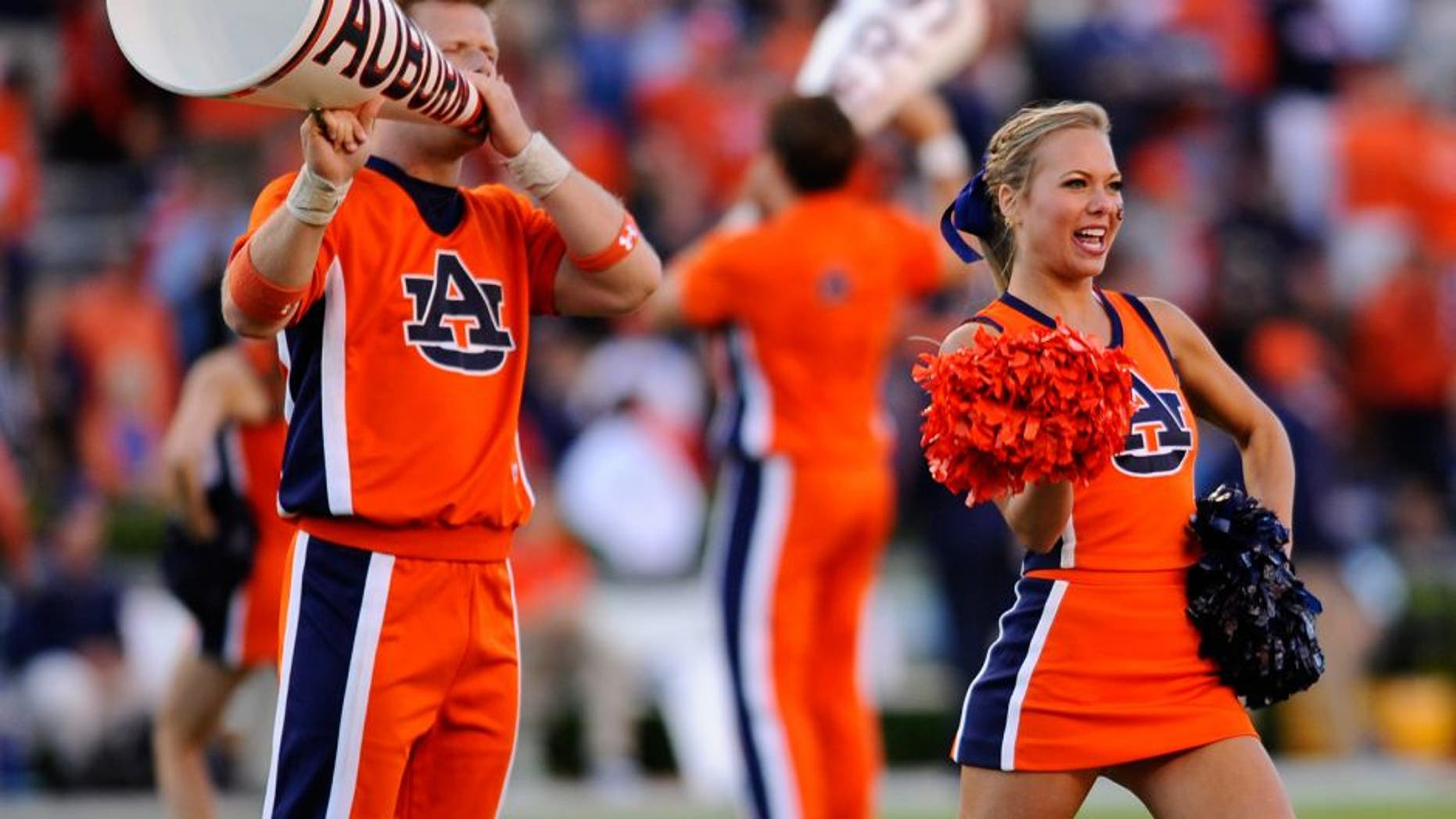 Oct 4, 2014; Auburn, AL, USA; Auburn Tigers cheerleaders perform prior to the game against the LSU Tigers at Jordan Hare Stadium. Auburn won 41-7. Mandatory Credit: Shanna Lockwood-USA TODAY Sports