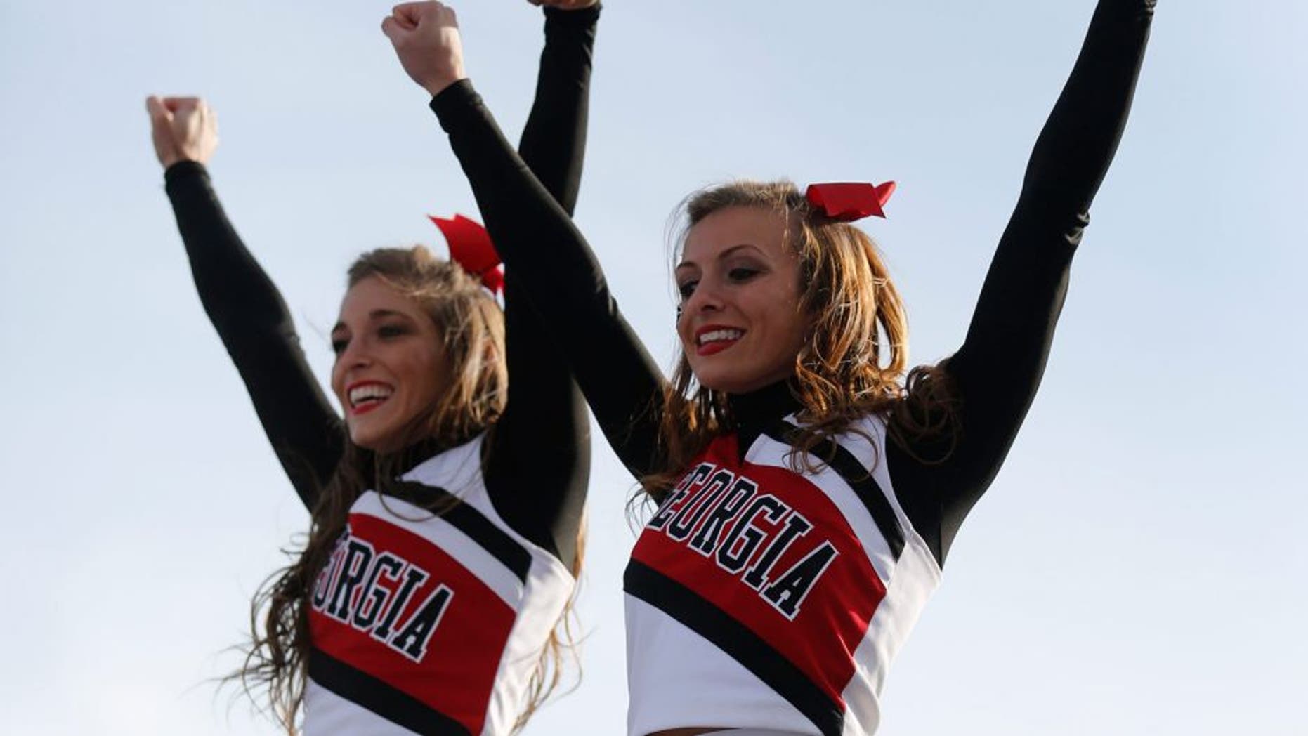 Nov 8, 2014; Lexington, KY, USA; Georgia Bulldogs cheerleaders perform during the game against the Kentucky Wildcats at Commonwealth Stadium. Georgia defeated Kentucky 63-31. Mandatory Credit: Mark Zerof-USA TODAY Sports