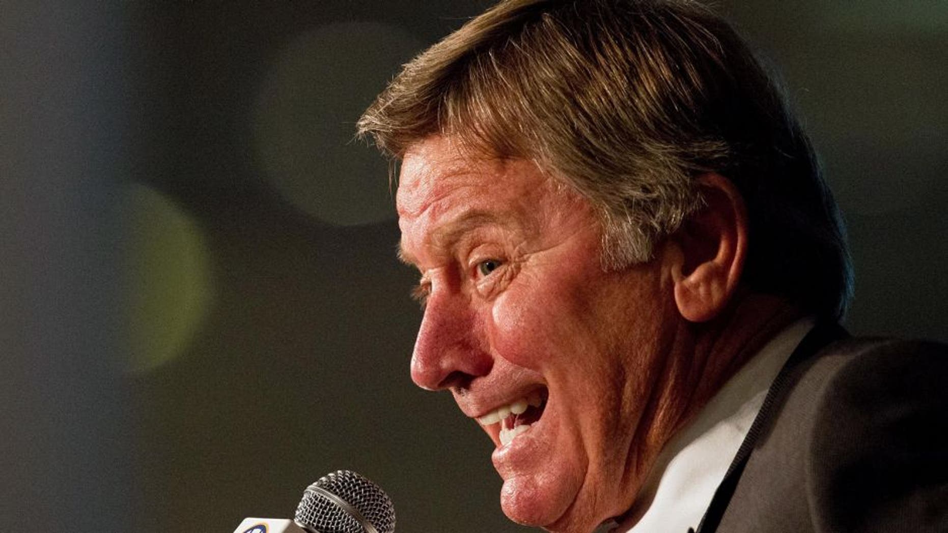 Jul 15, 2014; Hoover, AL, USA; South Carolina Gamecocks head coach Steve Spurrier talks to the media during the SEC Football Media Days at the Wynfrey Hotel. Mandatory Credit: Marvin Gentry-USA TODAY Sports