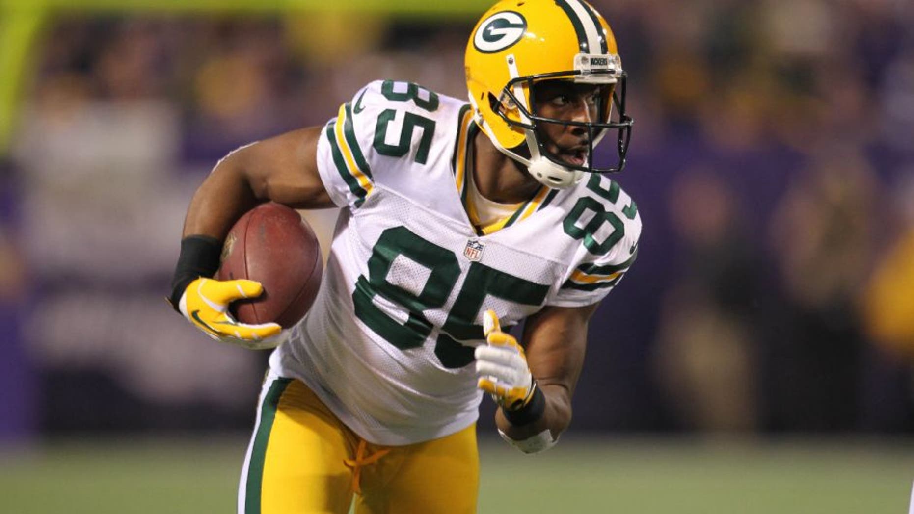Green Bay Packers wide receiver Greg Jennings against the Minnesota Vikings at the Metrodome. The Vikings defeated the Packers 37-34.