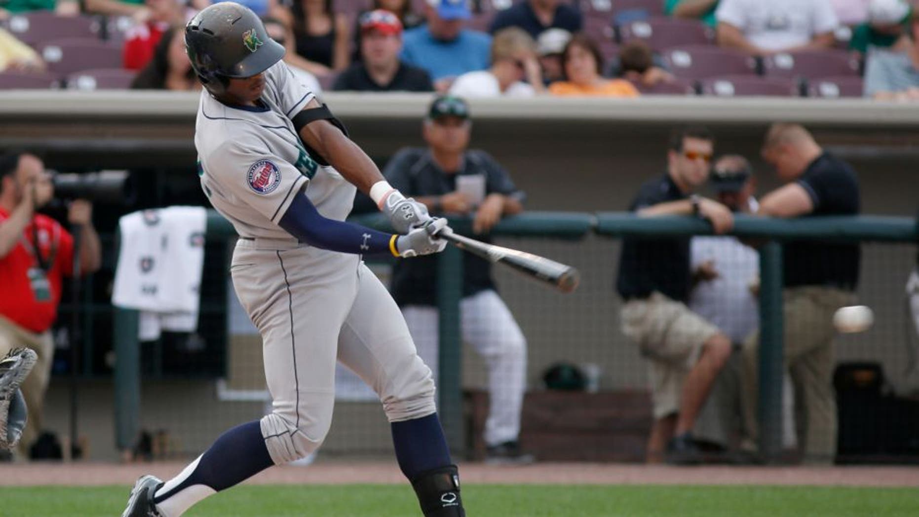 Jun 18, 2013; Dayton, OH, USA; West right fielder Adam Brett Walker bats during the Midwest League-All Star Game at Fifth Third Field. Mandatory Credit: David Kohl-USA TODAY Sports