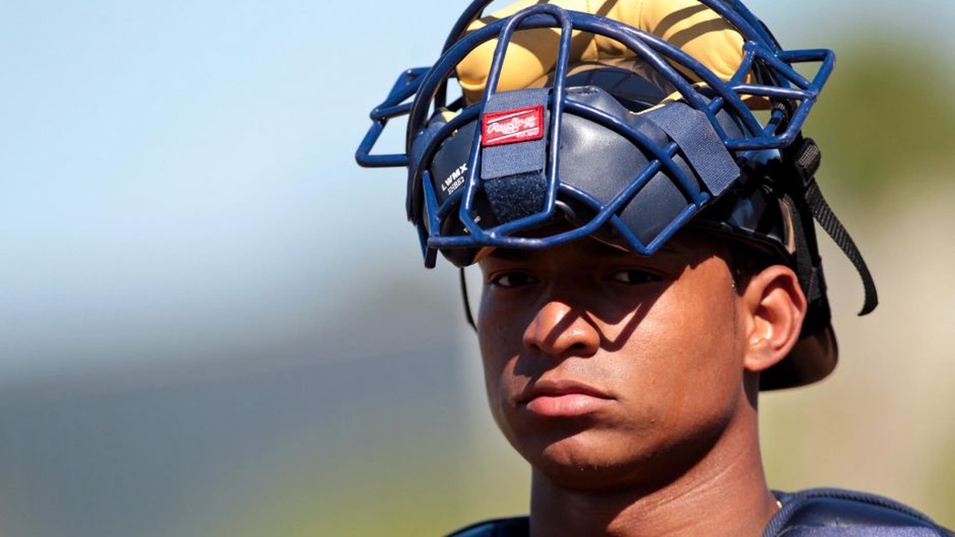 March 5, 2012; Kissimmee, FL, USA; Atlanta Braves catcher Christian Bethancourt (68) in the game against the Houston Astros at Osceola County Stadium. Mandatory Credit: Daniel Shirey-USA TODAY Sports