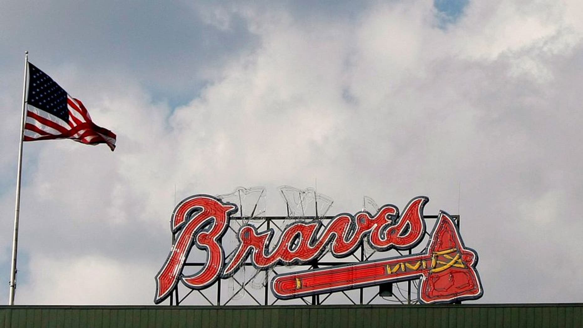 Aug 9, 2015; Atlanta, GA, USA; A general view of the American Flag flying in the sky over Turner Field during the fourth inning of a game between the Atlanta Braves and Miami Marlins. Mandatory Credit: Brett Davis-USA TODAY Sports