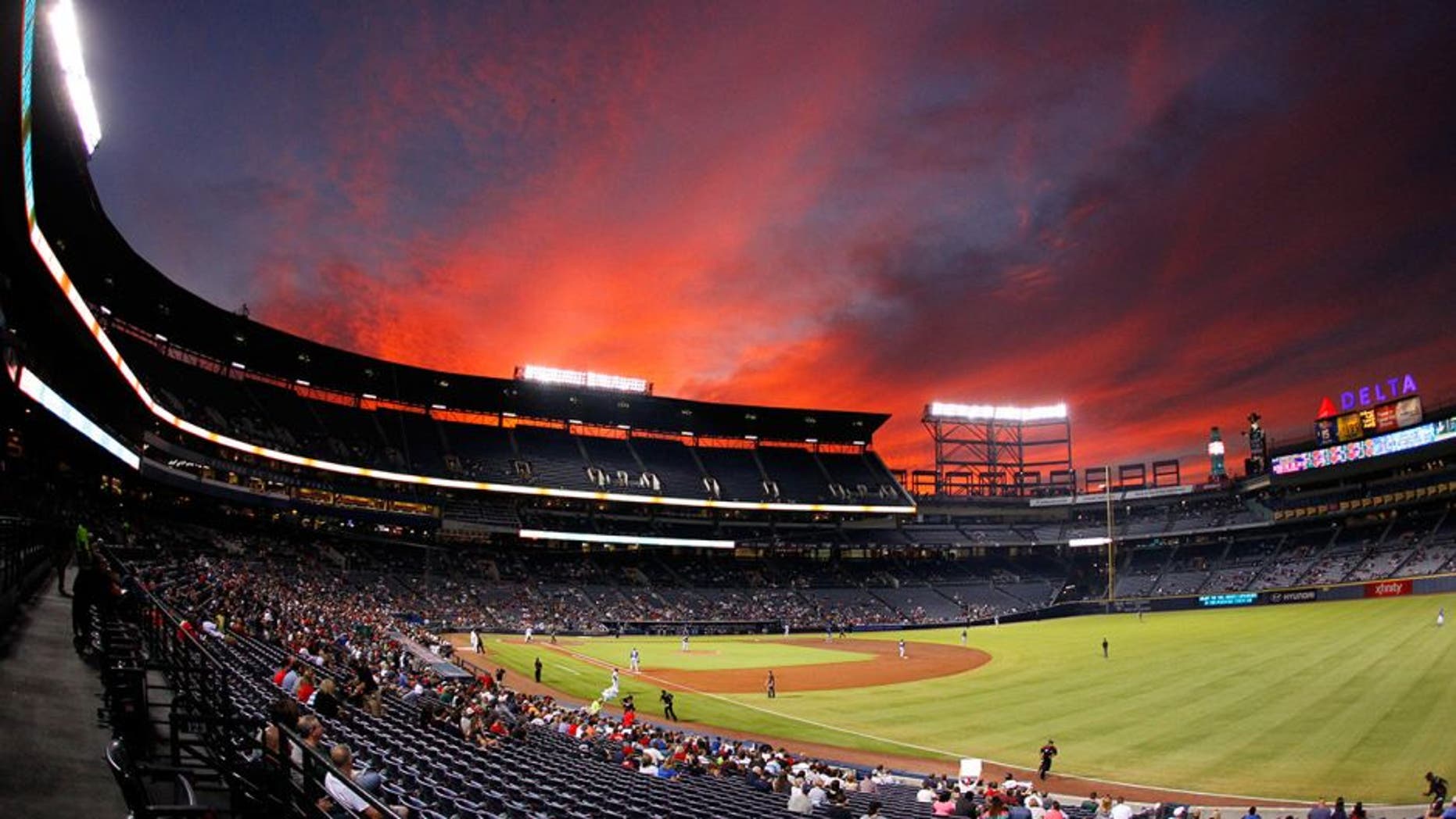 Sep 15, 2015; Atlanta, GA, USA; A general view of the sunset at Turner Field during the third inning of the game between the Atlanta Braves and the Toronto Blue Jays. Mandatory Credit: Brett Davis-USA TODAY Sports