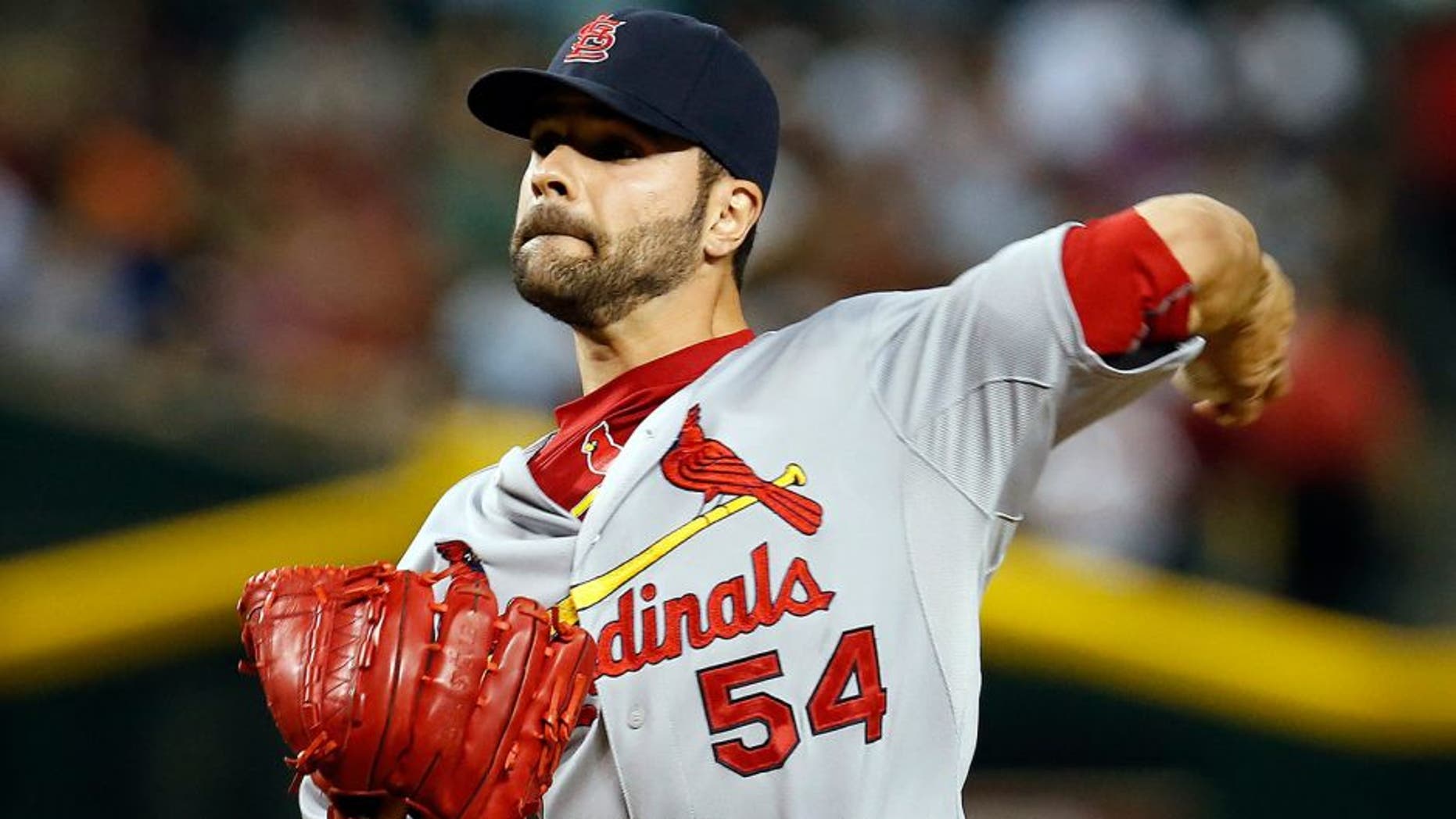 St. Louis Cardinals starting pitcher Jaime Garcia throws in the first inning during a baseball game against the Arizona Diamondbacks, Tuesday, Aug. 25, 2015, in Phoenix. (AP Photo/Rick Scuteri)