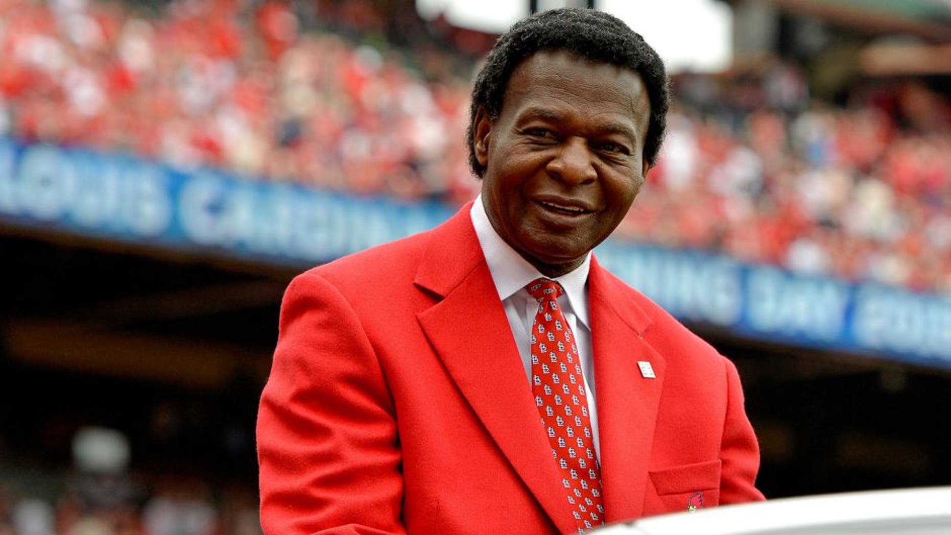Apr 13, 2015; St. Louis, MO, USA; St. Louis Cardinal former player Lou Brock in attendance for the game between the St. Louis Cardinals and the Milwaukee Brewers at Busch Stadium. Mandatory Credit: Jasen Vinlove-USA TODAY Sports