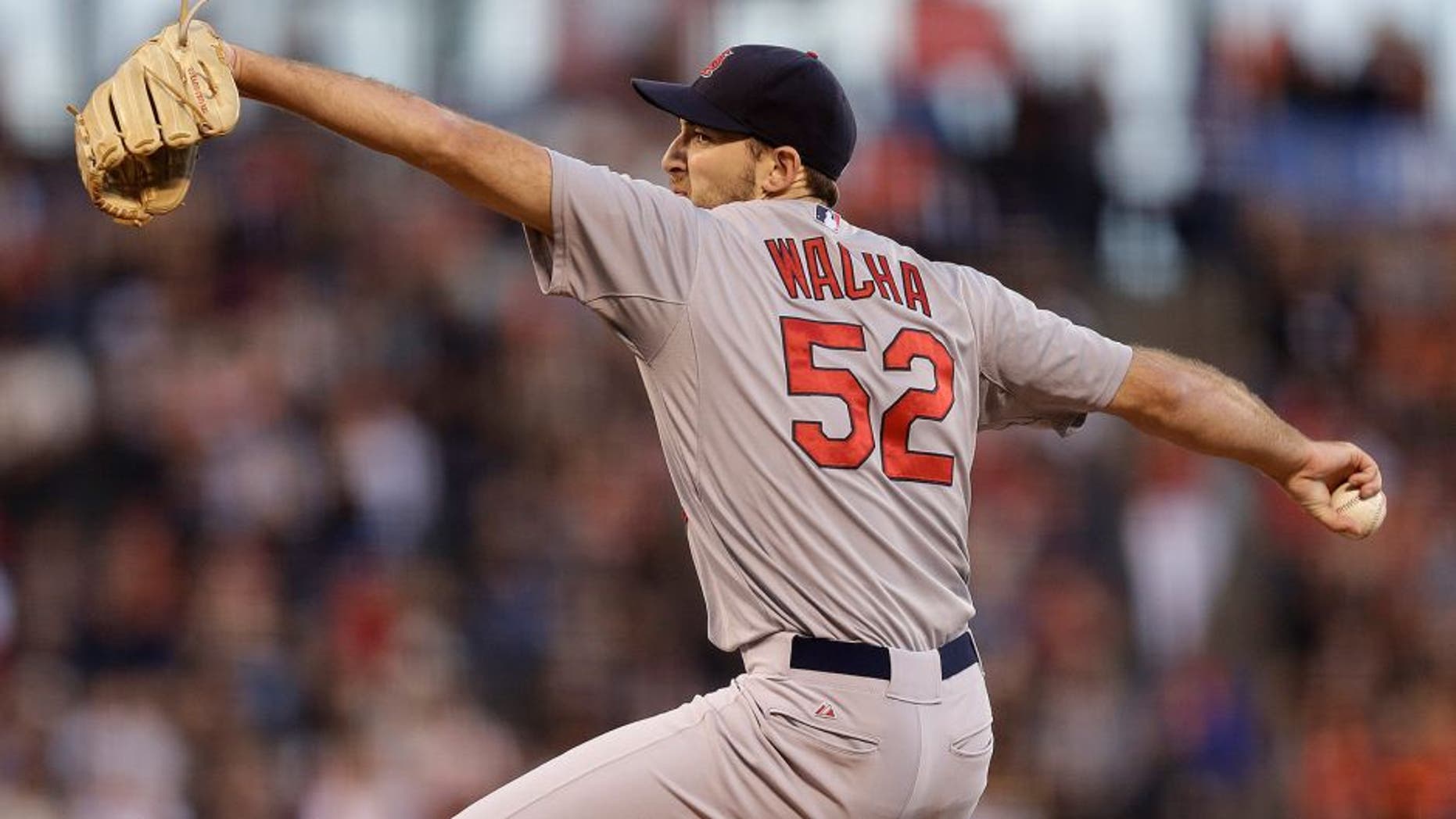 St. Louis Cardinals pitcher Michael Wacha works against the San Francisco Giants during the first inning of a baseball game Friday, Aug. 28, 2015, in San Francisco. (AP Photo/Ben Margot)