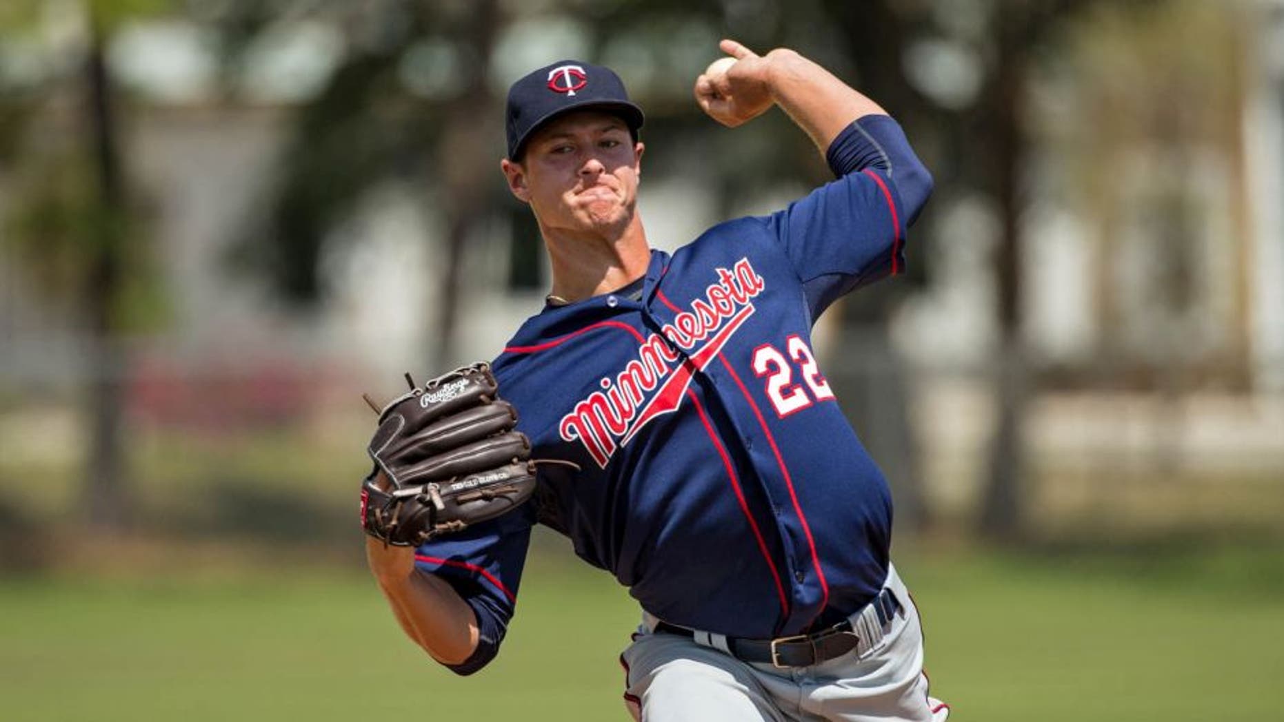 FORT MYERS, FL- MARCH 15: Stephen Gonsalves of the Minnesota Twins pitches during minor league spring training on March 15, 2015 at the CenturyLink Sports Complex in Fort Myers, Florida.