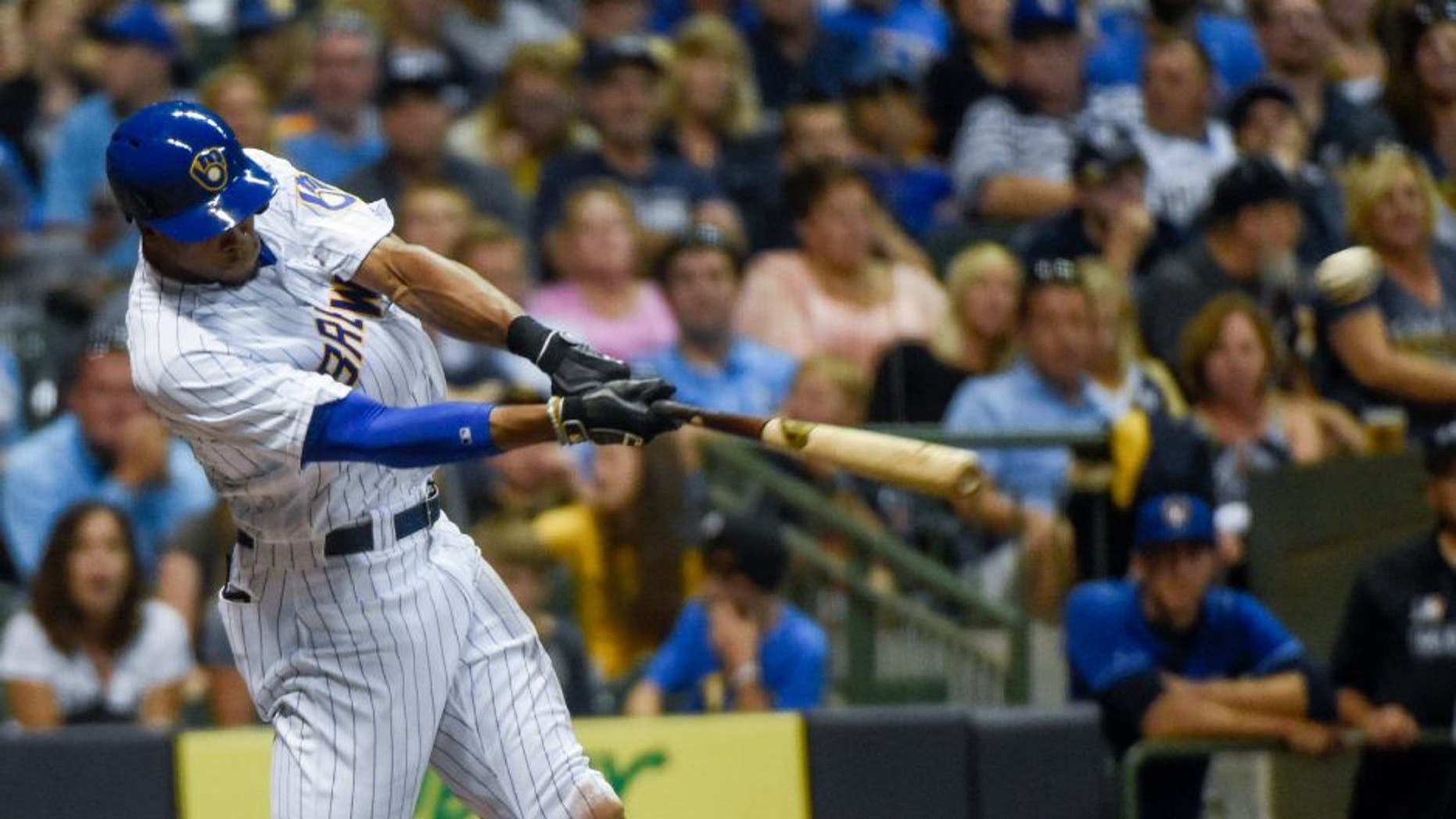 Milwaukee Brewers outfielder Keon Broxton hits an RBI double during the sixth inning against the Pittsburgh Pirates on Friday, July 29.