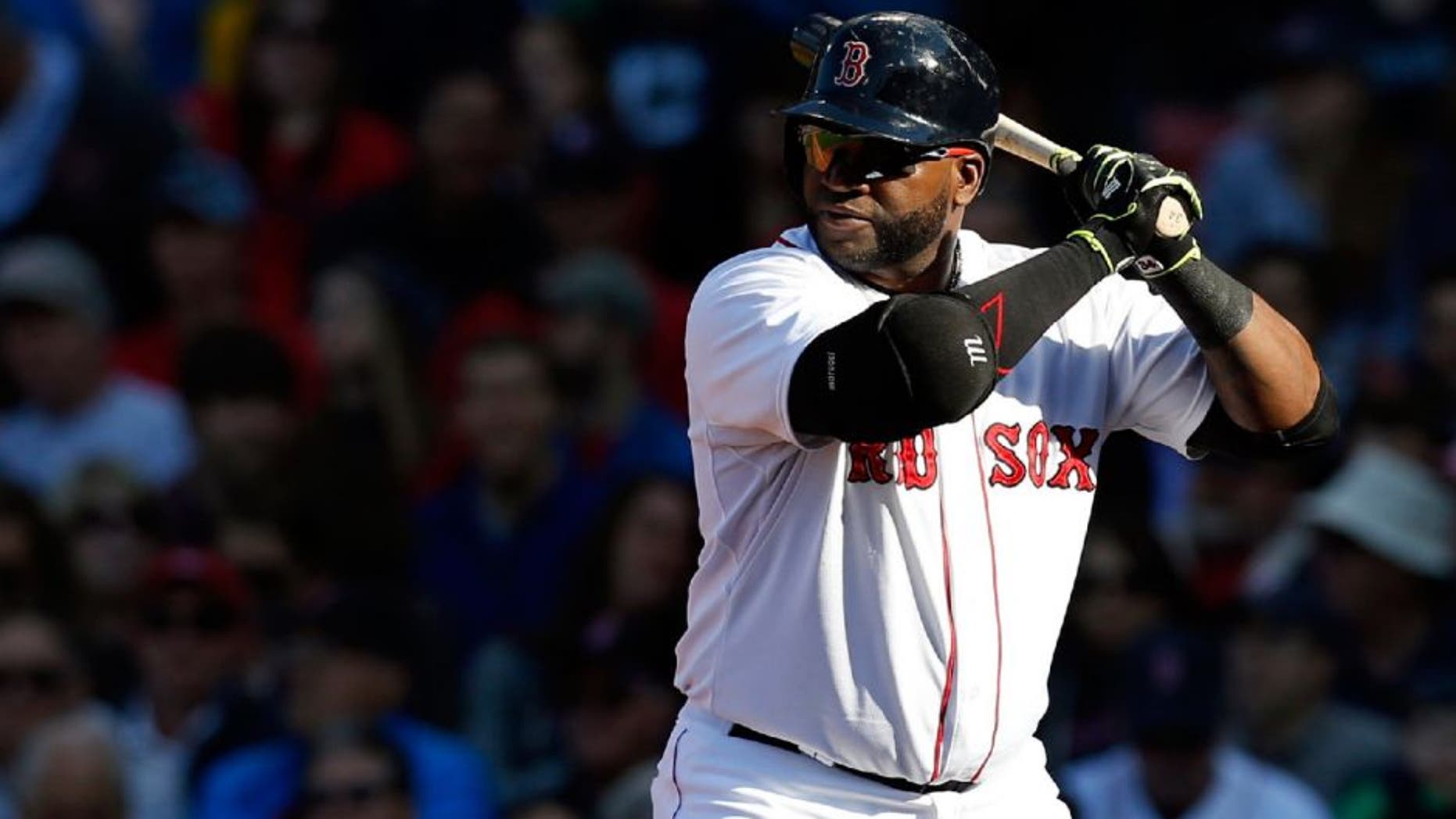 Jun 4, 2015; Boston, MA, USA; Boston Red Sox designated hitter David Ortiz (34) at bat during the fourth inning against the Minnesota Twins at Fenway Park. Mandatory Credit: Greg M. Cooper-USA TODAY Sports