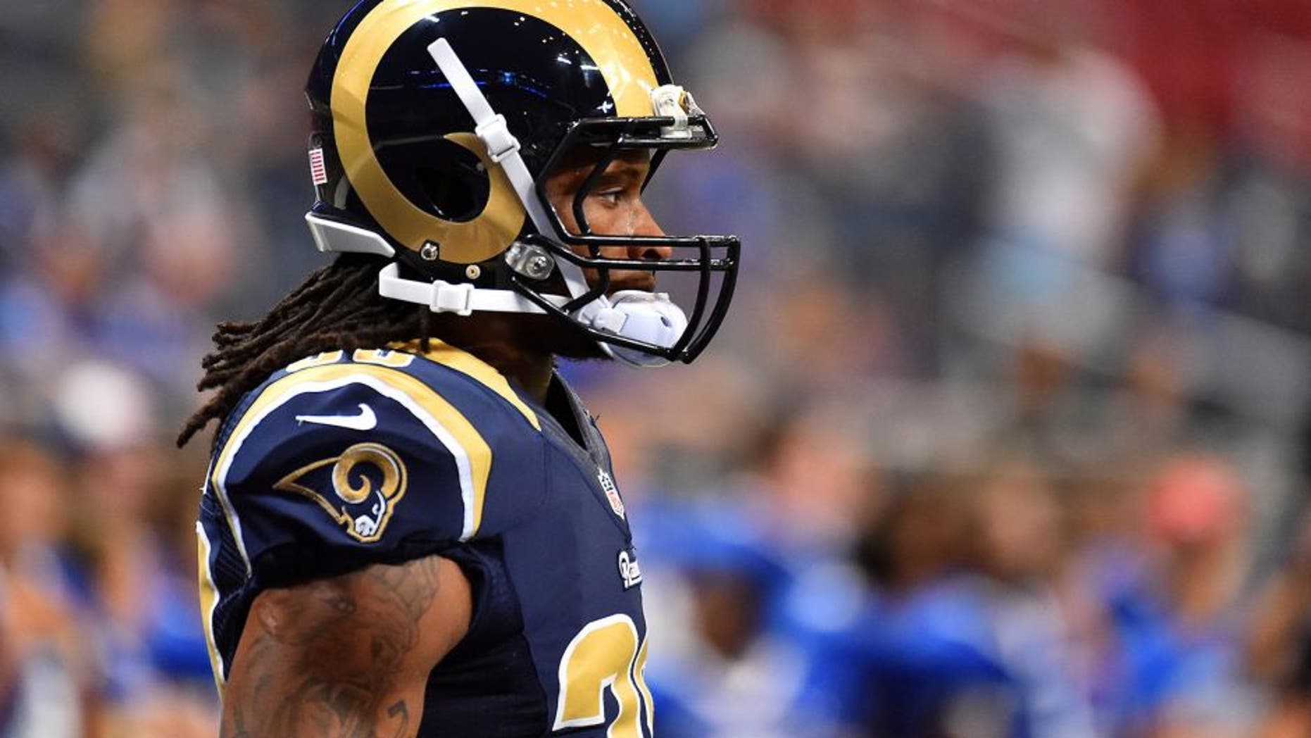 Aug 29, 2015; St. Louis, MO, USA; St. Louis Rams running back Todd Gurley (30) during warmups before the game between the St. Louis Rams and the Indianapolis Colts at the Edward Jones Dome. Mandatory Credit: Jasen Vinlove-USA TODAY Sports
