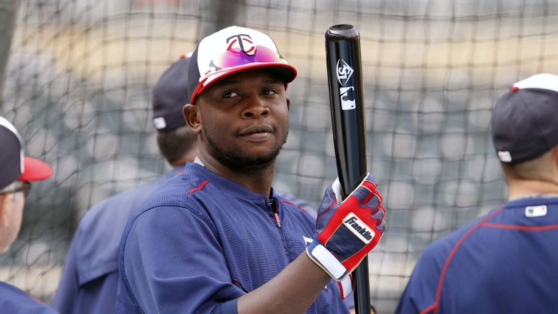 The Minnesota Twins' Miguel Sano waits to bat before a game against the Houston Astros in Minneapolis on Friday, Aug. 28, 2015.