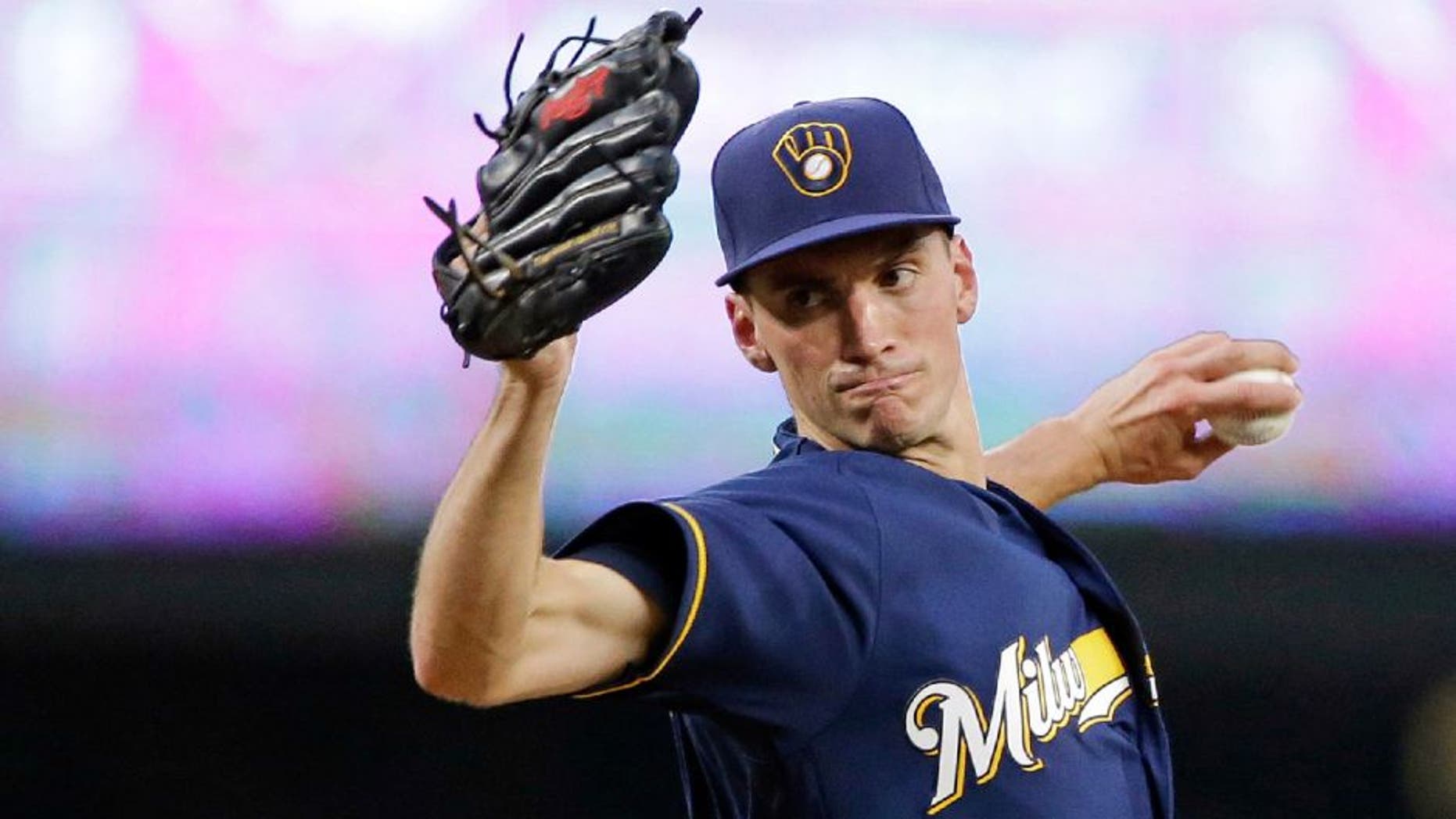 Milwaukee Brewers starting pitcher Brent Suter throws to a Seattle Mariners batter during the fourth inning of a baseball game Friday, Aug. 19, 2016, in Seattle.