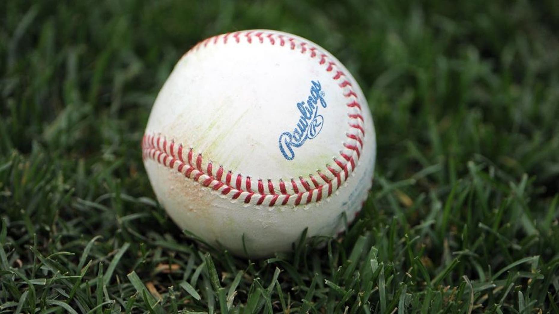 Apr 20, 2015; Kansas City, MO, USA; A baseball sits on the field before the game between the Minnesota Twins and the Kansas City Royals at Kauffman Stadium.