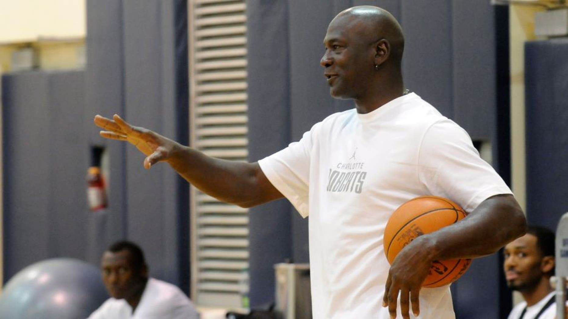 December 13, 2011; Charlotte, NC, USA; Charlotte Bobcats principal owner Michael Jordan during training camp at Time Warner Cable Arena. Mandatory Credit: Sam Sharpe-USA TODAY Sports
