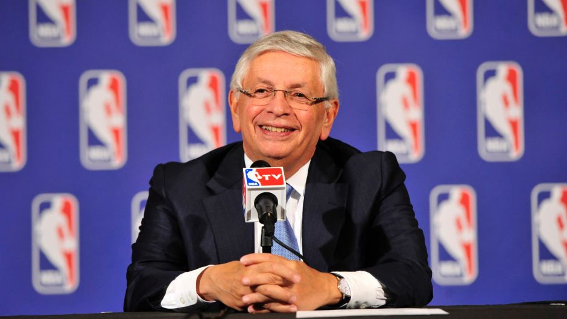 NEW YORK, NEW YORK - OCTOBER 23: NBA Commissioner David Stern addresses the media after the Board of Governors meetings during a press conference on October 23, 2013 at the St. Regis Hotel in New York City. NOTE TO USER: User expressly acknowledges and agrees that, by downloading and/or using this photograph, user is consenting to the terms and conditions of the Getty Images License Agreement. Mandatory Copyright Notice: Copyright 2013 NBAE (Photo by David Dow/NBAE via Getty Images)
