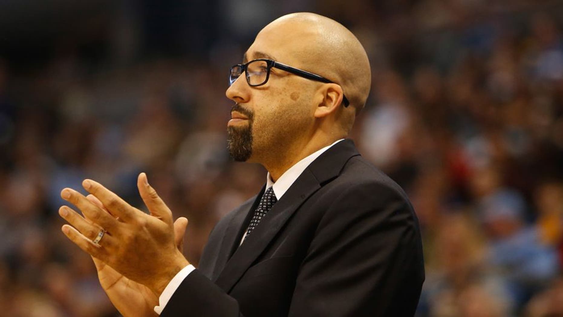 Dec 10, 2014; Denver, CO, USA; Miami Heat assistant head coach David Fizdale during the game against the Denver Nuggets at Pepsi Center. Mandatory Credit: Chris Humphreys-USA TODAY Sports