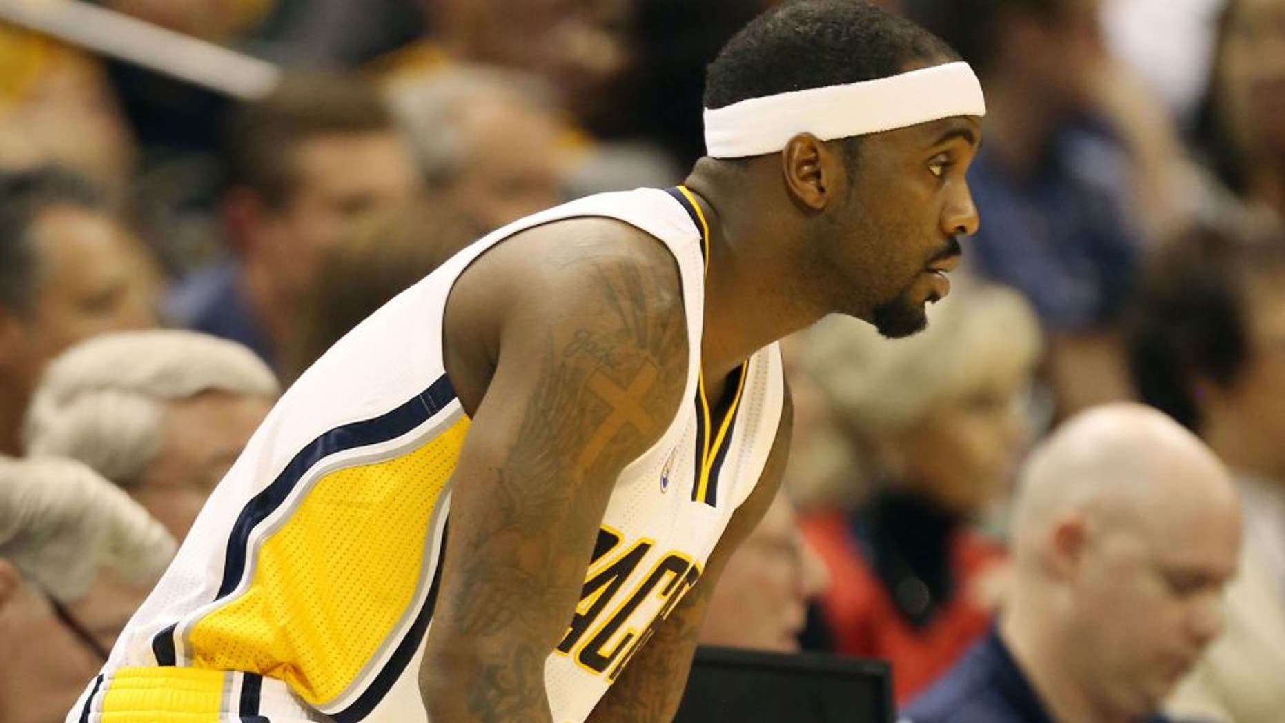 Mar 7, 2016; Indianapolis, IN, USA; Indiana Pacers guard Ty Lawson (10) waits to check into the game against the San Antonio Spurs at Bankers Life Fieldhouse. Mandatory Credit: Brian Spurlock-USA TODAY Sports