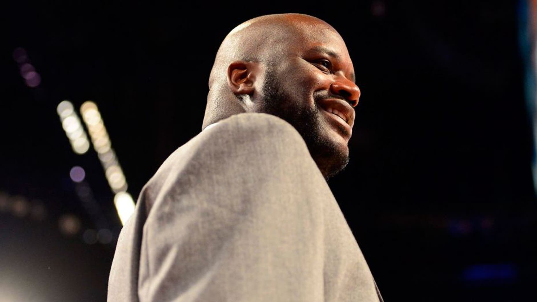 Feb 14, 2014; New Orleans, LA, USA; NBA former player Shaquille O'Neal before the 2014 Rising Stars Challenge at Smoothie King Center. Mandatory Credit: Bob Donnan-USA TODAY Sports