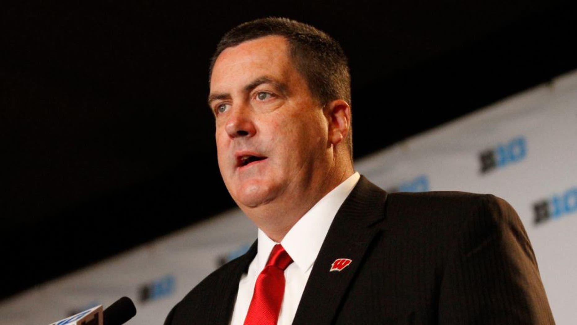 Wisconsin head coach Paul Chryst speaks to the media at the Big Ten college football media days, Tuesday in Chicago.
