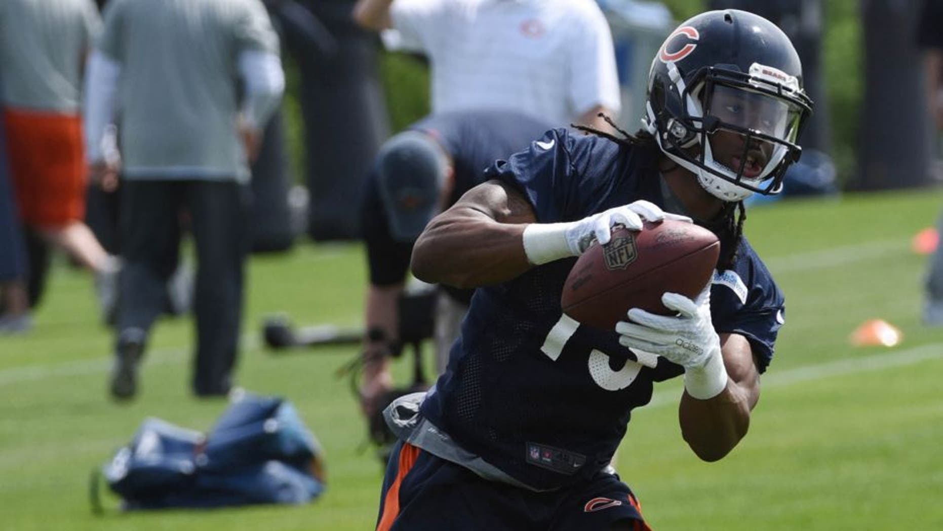 May 8, 2015; Lake Forest, IL, USA; Chicago Bears wide receiver Kevin White (13) during Chicago Bears rookie minicamp at Halas Hall. Mandatory Credit: David Banks-USA TODAY Sports