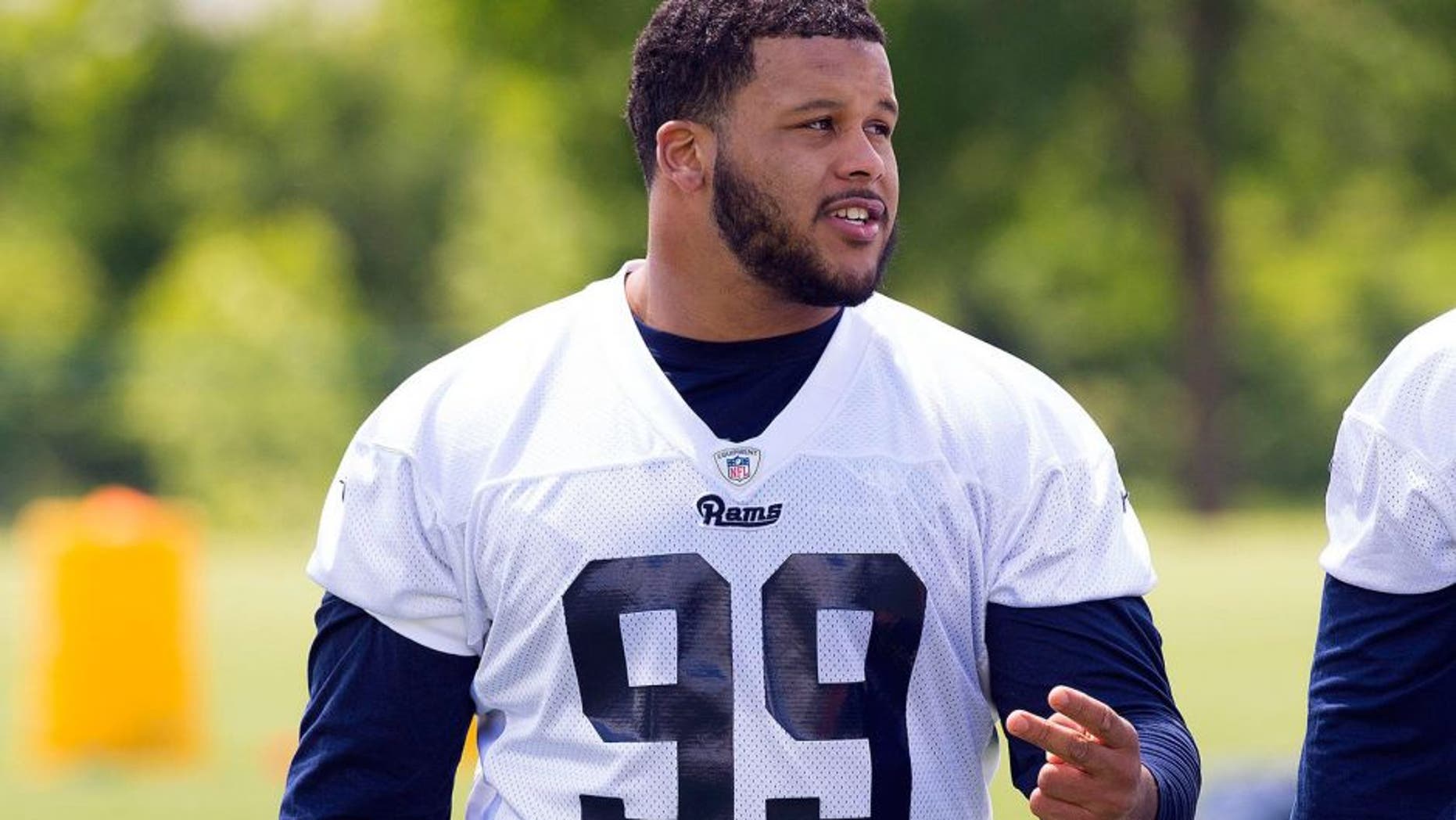 May 16, 2014; St. Louis, MO, USA; St. Louis Rams defensive tackle Aaron Donald (99) during rookie minicamp at Rams Park. Mandatory Credit: Scott Rovak-USA TODAY Sports