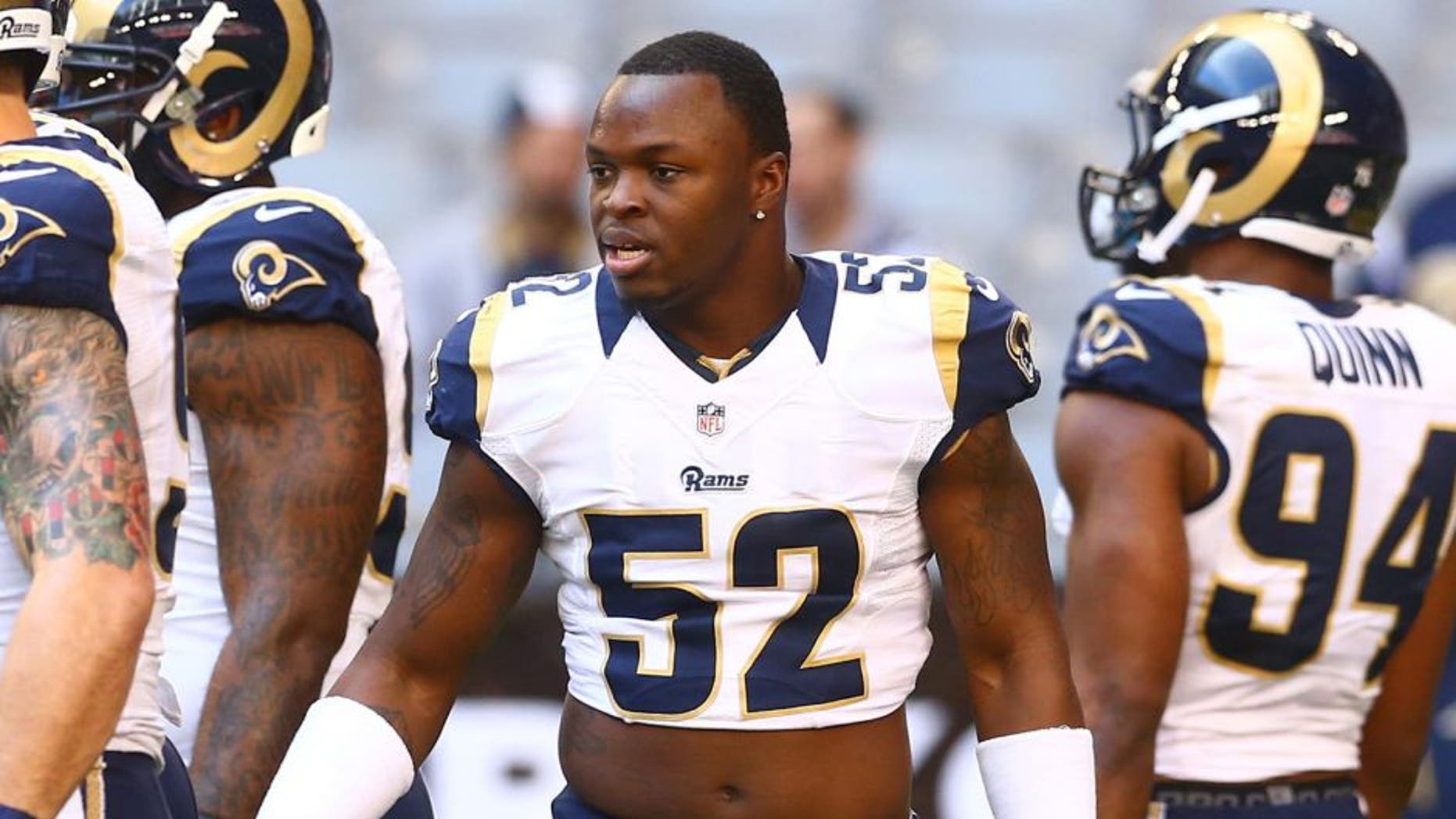 Dec 8, 2013; Phoenix, AZ, USA; St. Louis Rams linebacker Alec Ogletree against the Arizona Cardinals at University of Phoenix Stadium. Mandatory Credit: Mark J. Rebilas-USA TODAY Sports
