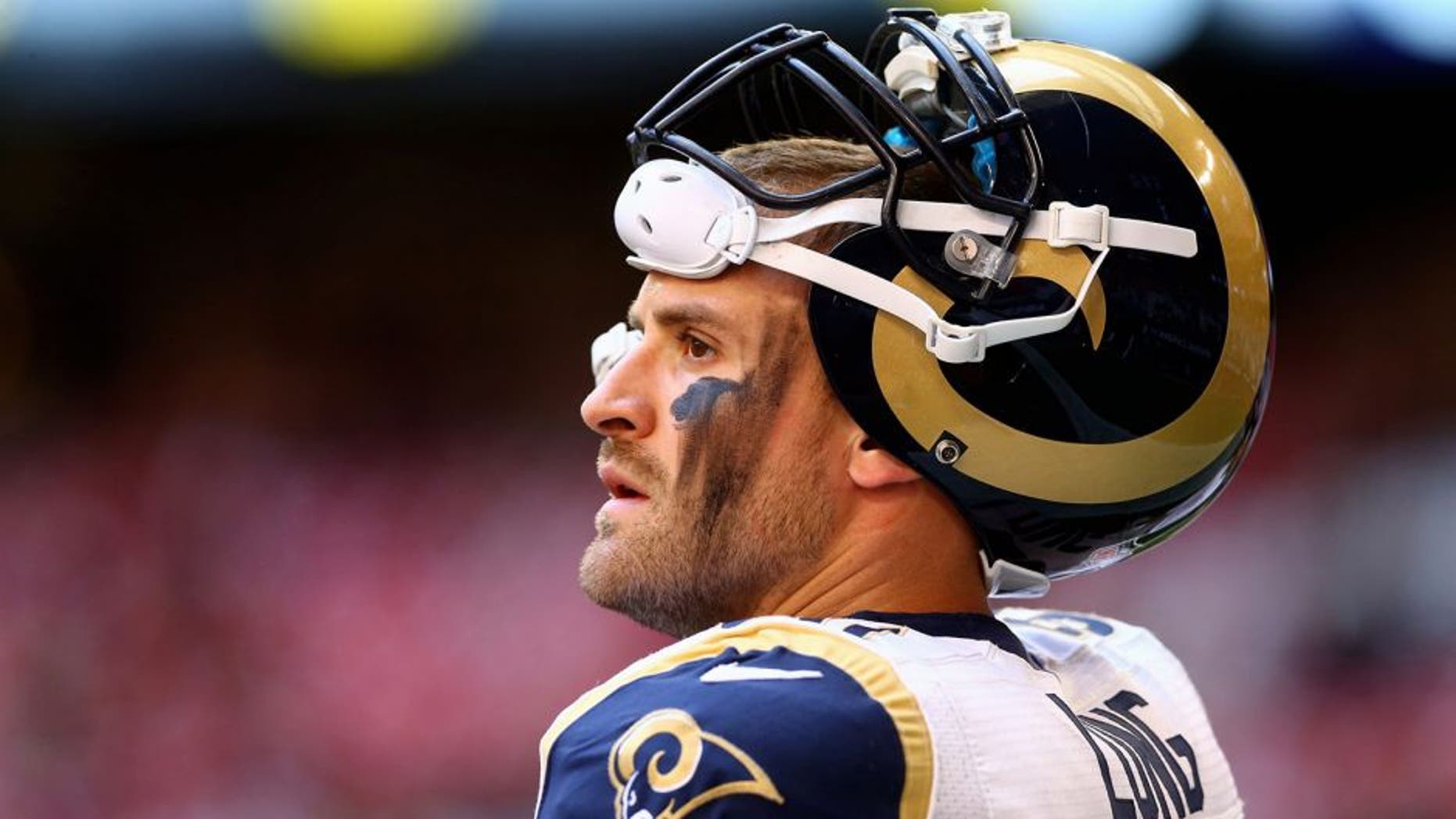 Dec 8, 2013; Phoenix, AZ, USA; St. Louis Rams defensive end Chris Long prior to the game against the Arizona Cardinals at University of Phoenix Stadium. Mandatory Credit: Mark J. Rebilas-USA TODAY Sports