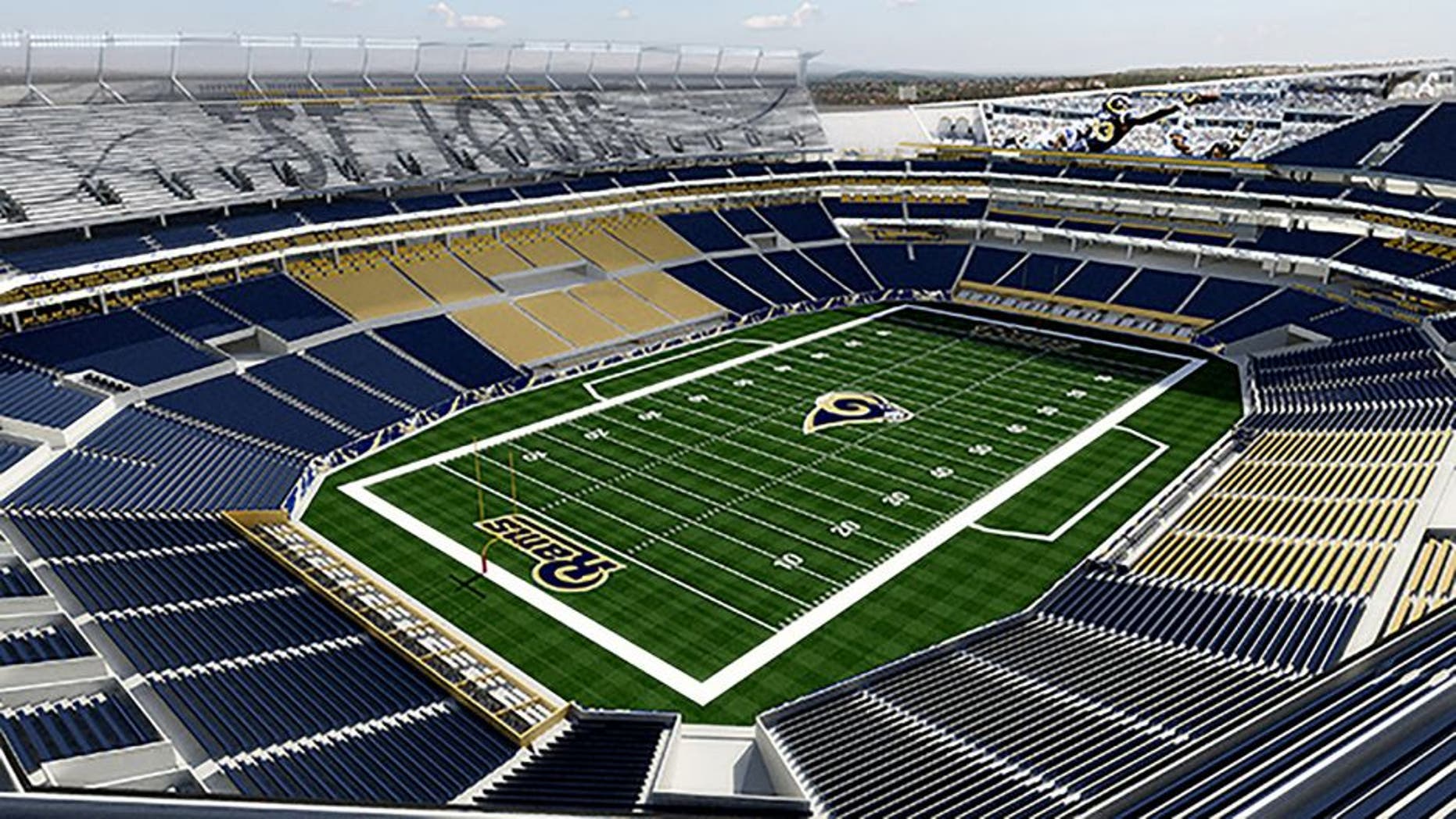 Missouri Governor Jay Nixonâs task force has released a new round of stadium and property renderings by HOK in St. Louis on March 2, 2015. The new renderings reflect input received over the past seven weeks from the NFL and St. Louis Rams, as well as stakeholders in the project including Ameren, the Terminal Railroad Association, the U.S. Army Corps of Engineers and others. The task force is developing plans for an open-air NFL stadium project on the North Riverfront of downtown St. Louis that could be the new home for the Rams, as well as related enhancements to the Edward Jones Dome and Americaâs Center convention facility. Rendering by HOK/UPI