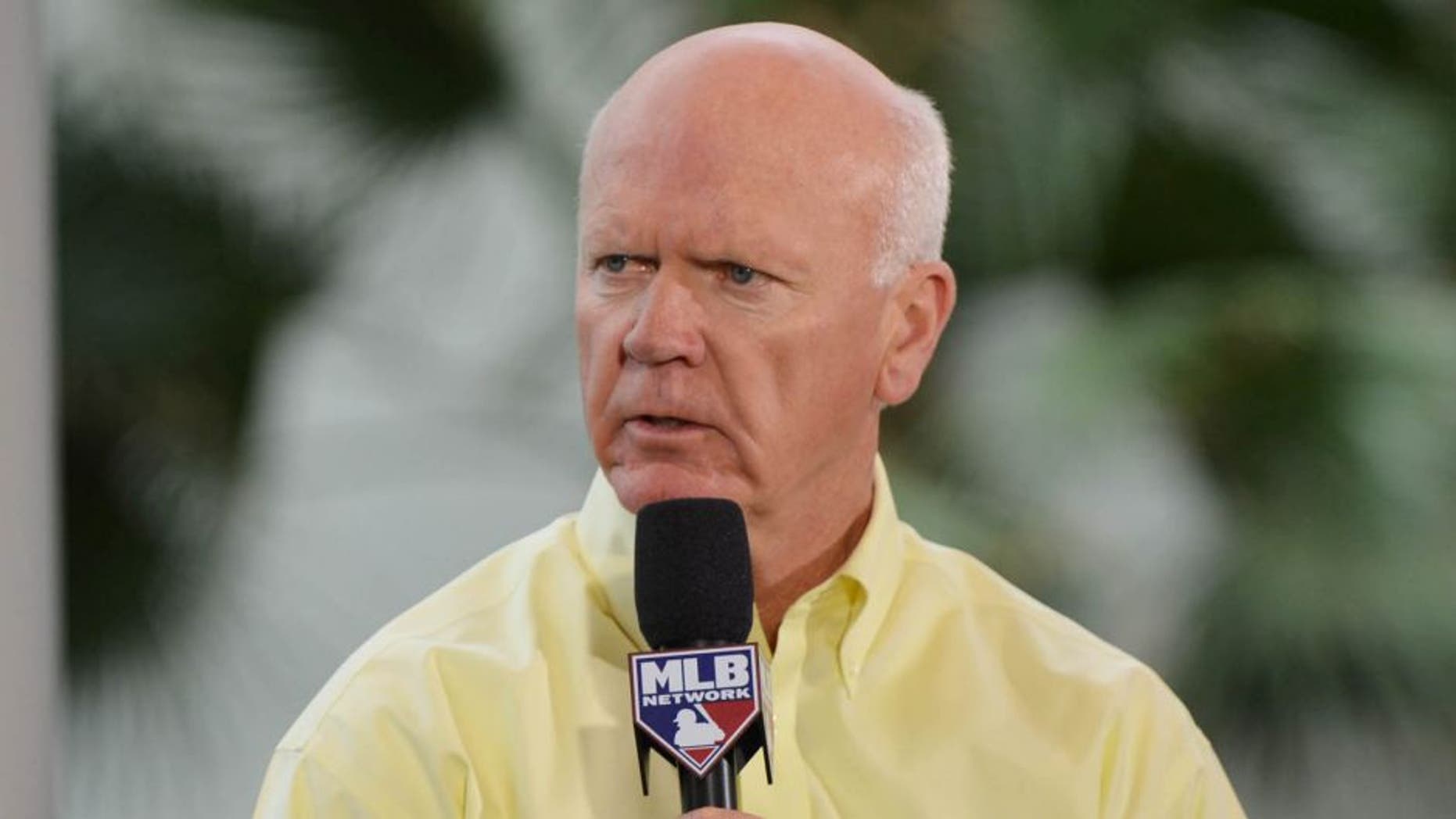 Dec 6, 2012; Nashville, TN, USA; Minnesota Twins general manager Terry Ryan is interviewed on the MLB Network during the Major League Baseball winter meetings at the Gaylord Opryland Hotel. Mandatory credit: Don McPeak-USA TODAY Sports