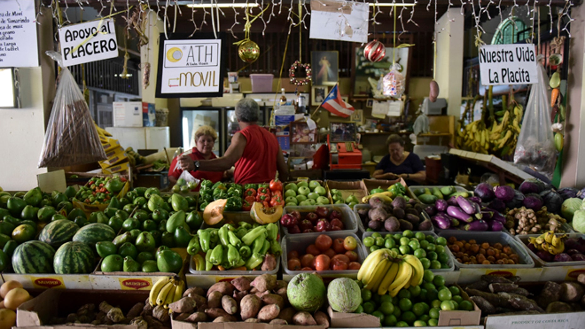 Produce stand at La Placita de Santurce farmers' market, which sells mostly locally grown produce in San Juan, Puerto Rico.