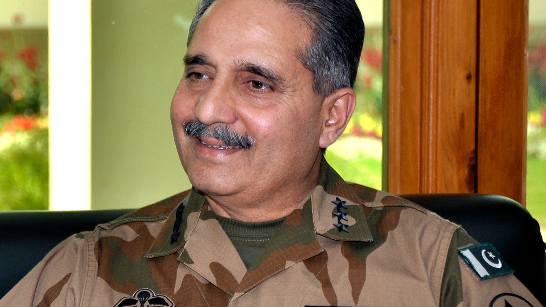 May 7, 2012: The commander of Pakistan's forces along the frontier Lt. Gen. Khalid Rabbani smiles during an interview with The Associated Press in Peshawar, Pakistan.