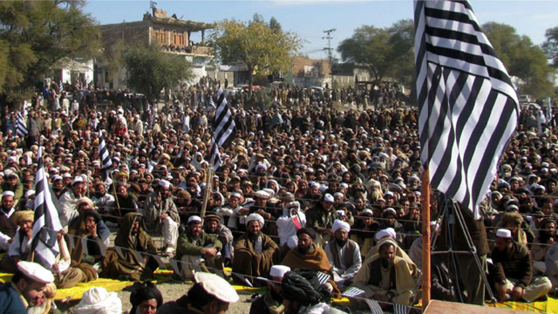 Jan. 12, 2012: Pakistani tribal people gather to condemn drone strikes on hideouts of alleged militants along the Afghanistan border in Pakistani region.