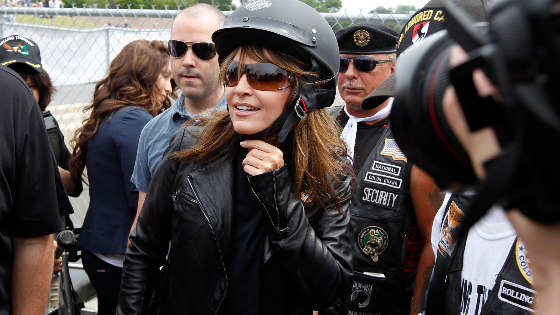 Sunday: Sarah Palin arrives at the beginning of Rolling Thunder at the Pentagon during the Memorial Day weekend in Washington.