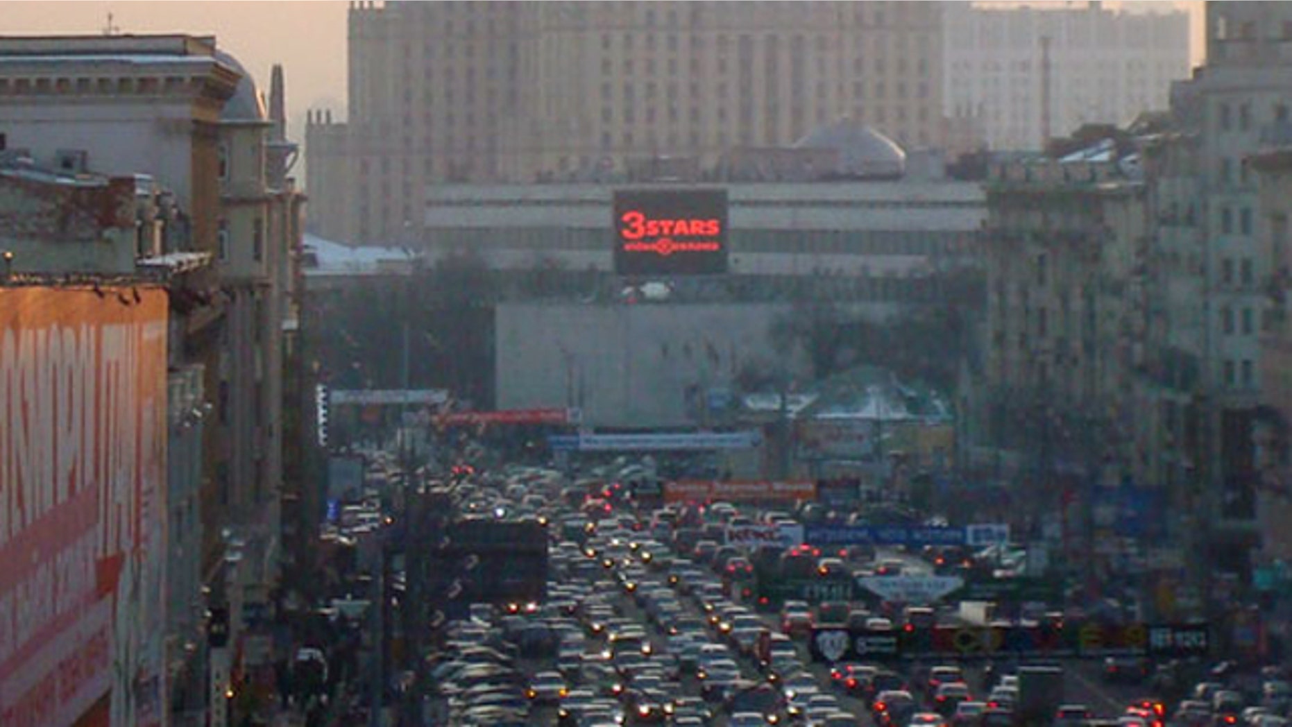 Panno.ru operates a network of billboards such as this one around Moscow. Hackers locked traffic in the city on Friday by posting a porongraphic clip to one billboard.