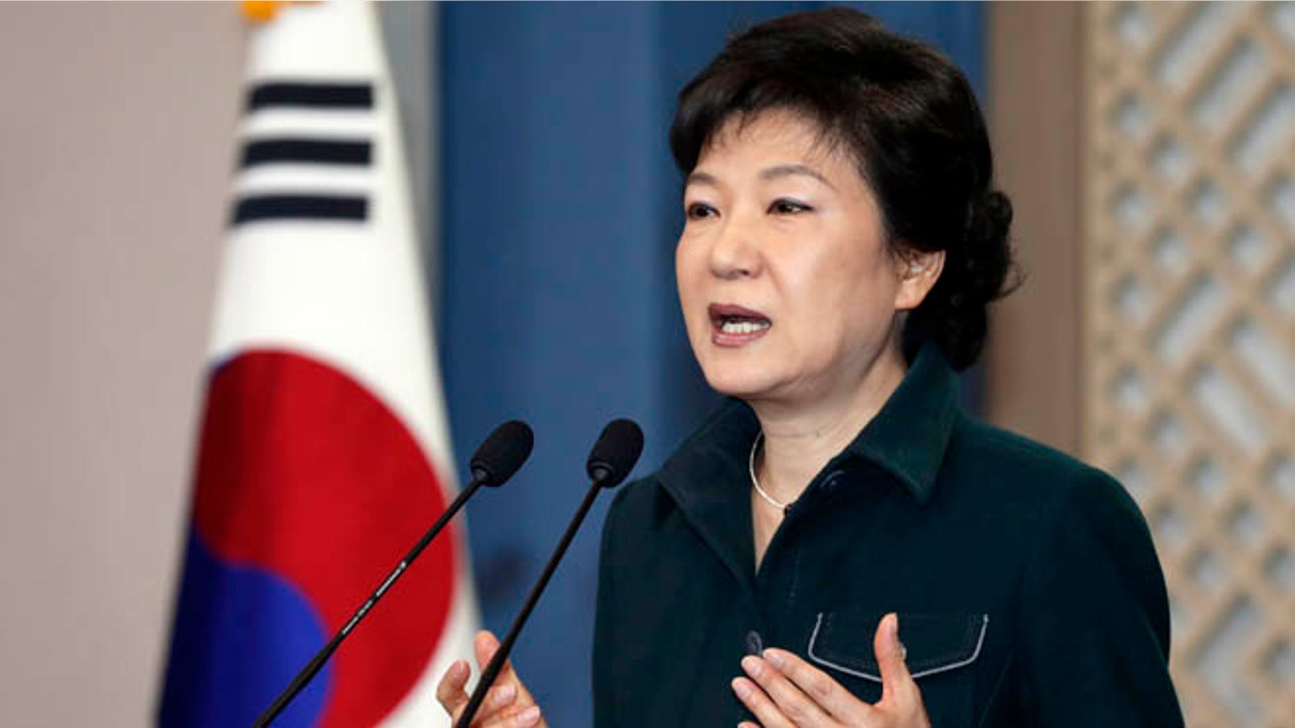 March 4, 2013: South Korea's President Park Geun-hye speaks to the nation at the presidential Blue House in Seoul.