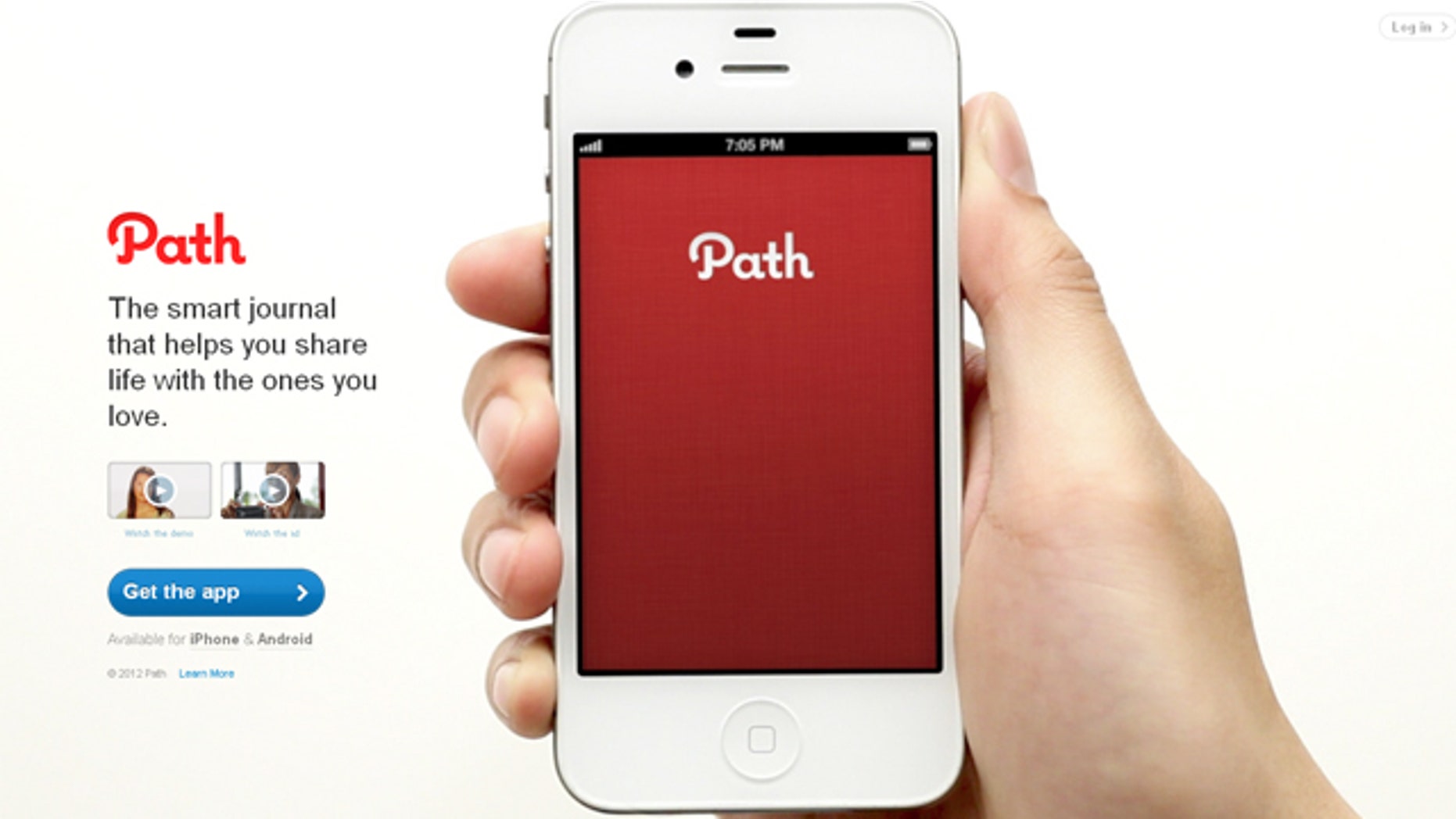 This photo is of the homepage of Path.com.