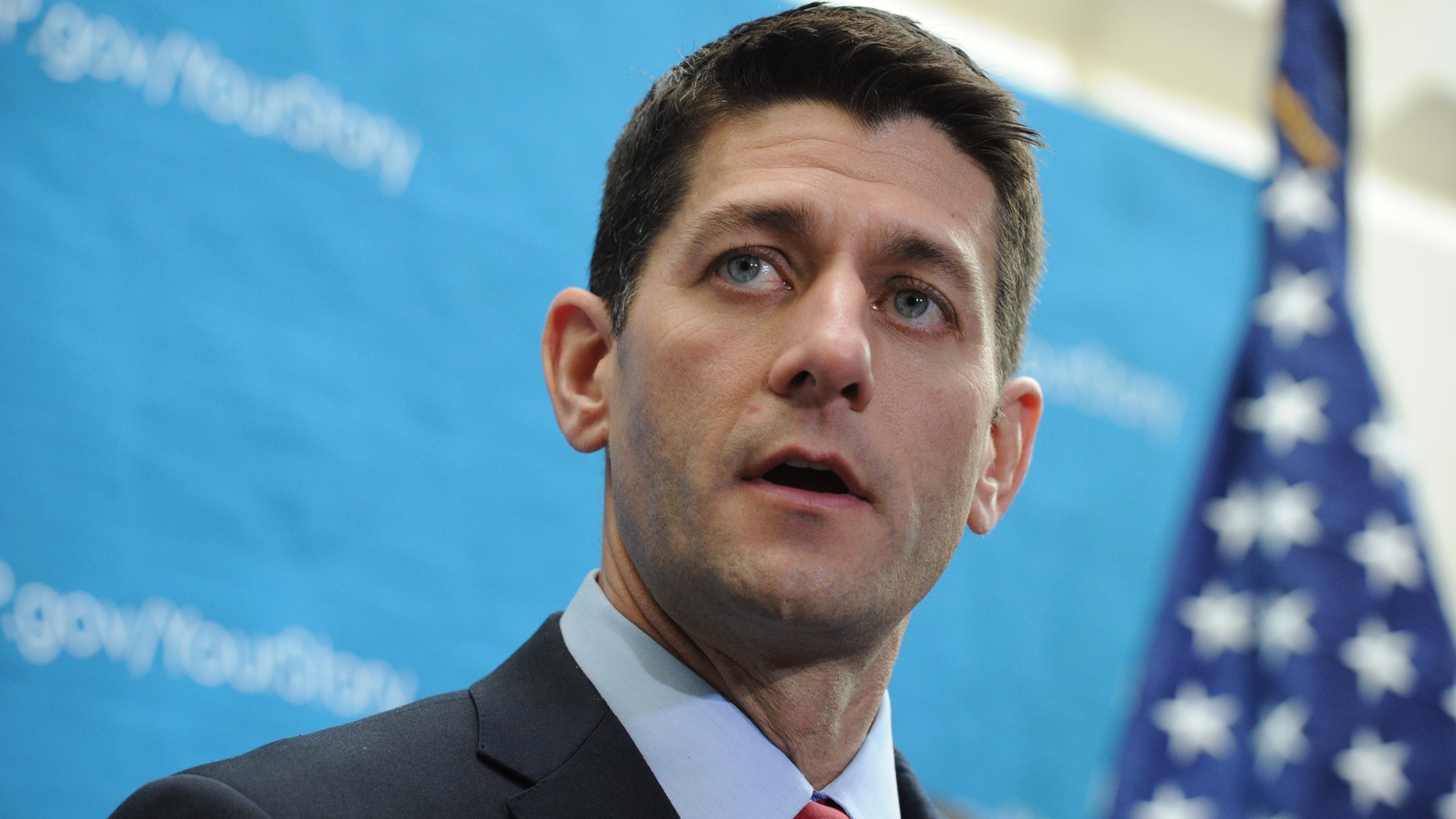WASHINGTON, DC - DECEMBER 11: Chairman of the House Budget Committee Rep. Paul Ryan (R-WI.) offers remarks while joined by others form the GOP leadership, during a media availability following a Republican Conference meeting at the U.S. Capitol, December 11, 2013, in Washington, DC. House Speaker John Boehner responded to conservative groups opposing the newly announced bipartisan budget deal, saying "They're using our members and they're using the American people for their own goals. This is ridiculous." (Photo by Rod Lamkey/Getty Images)