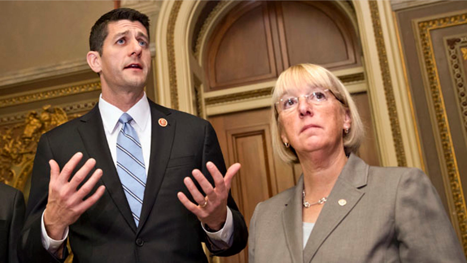 Oct. 17, 2013 file photo of House Budget Committee Chairman Rep. Paul Ryan, R-Wis. and Senate Budget Committee Chair Patty Murray, D-Wash., on Capitol Hill in Washington.